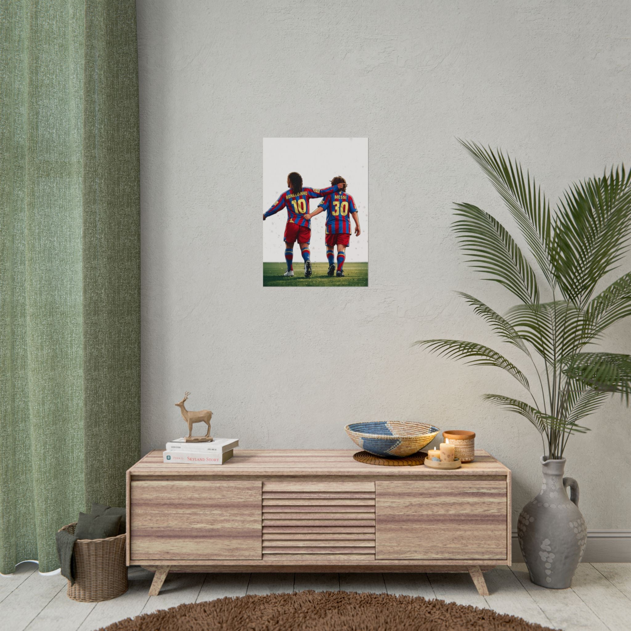 Rolled Poster — Young Ronaldinho & Messi FC Barcelona Players Soccer Print