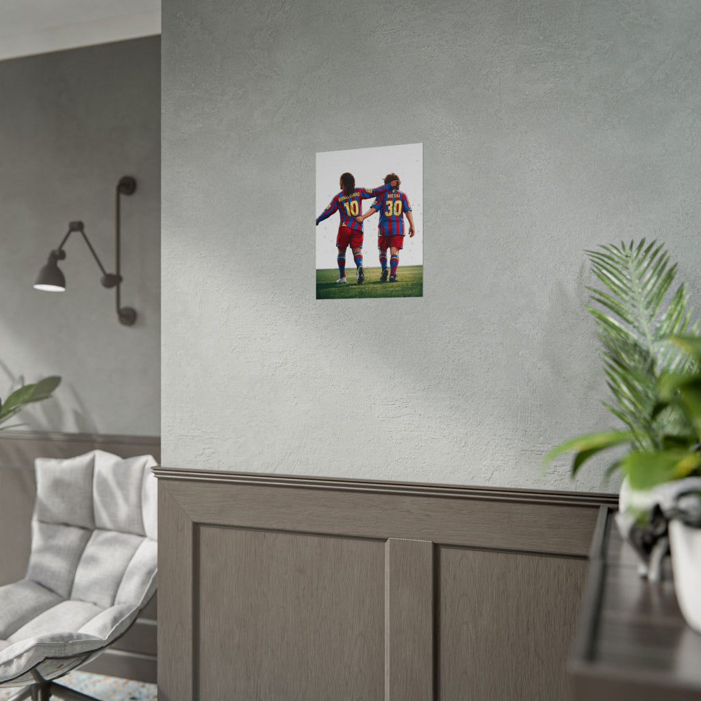 Rolled Poster — Young Ronaldinho & Messi FC Barcelona Players Soccer Print