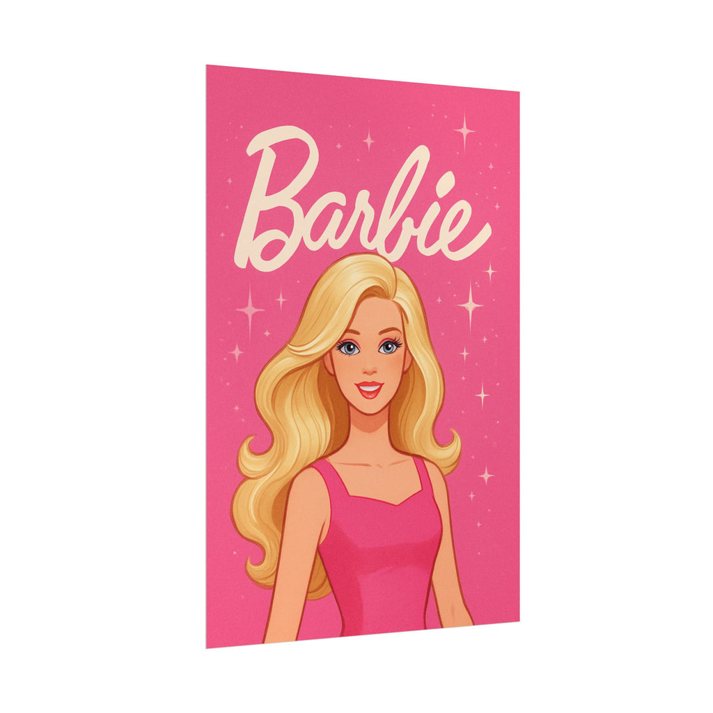 Retro Pink Barbie Script Poster — Rolled Wall Art for Kids' Rooms & Collectors