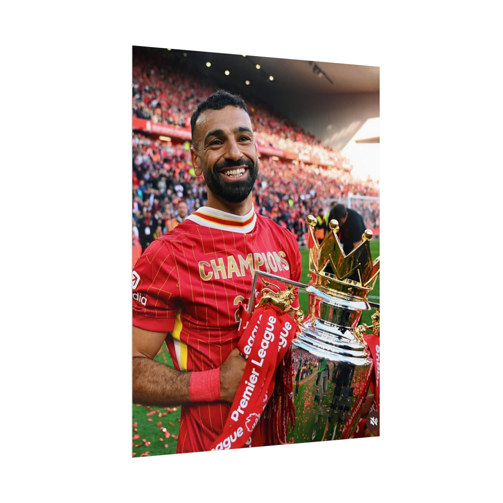 Mo Salah Premier League Soccer Champion Rolled Poster — Trophy Celebration Stadium Print