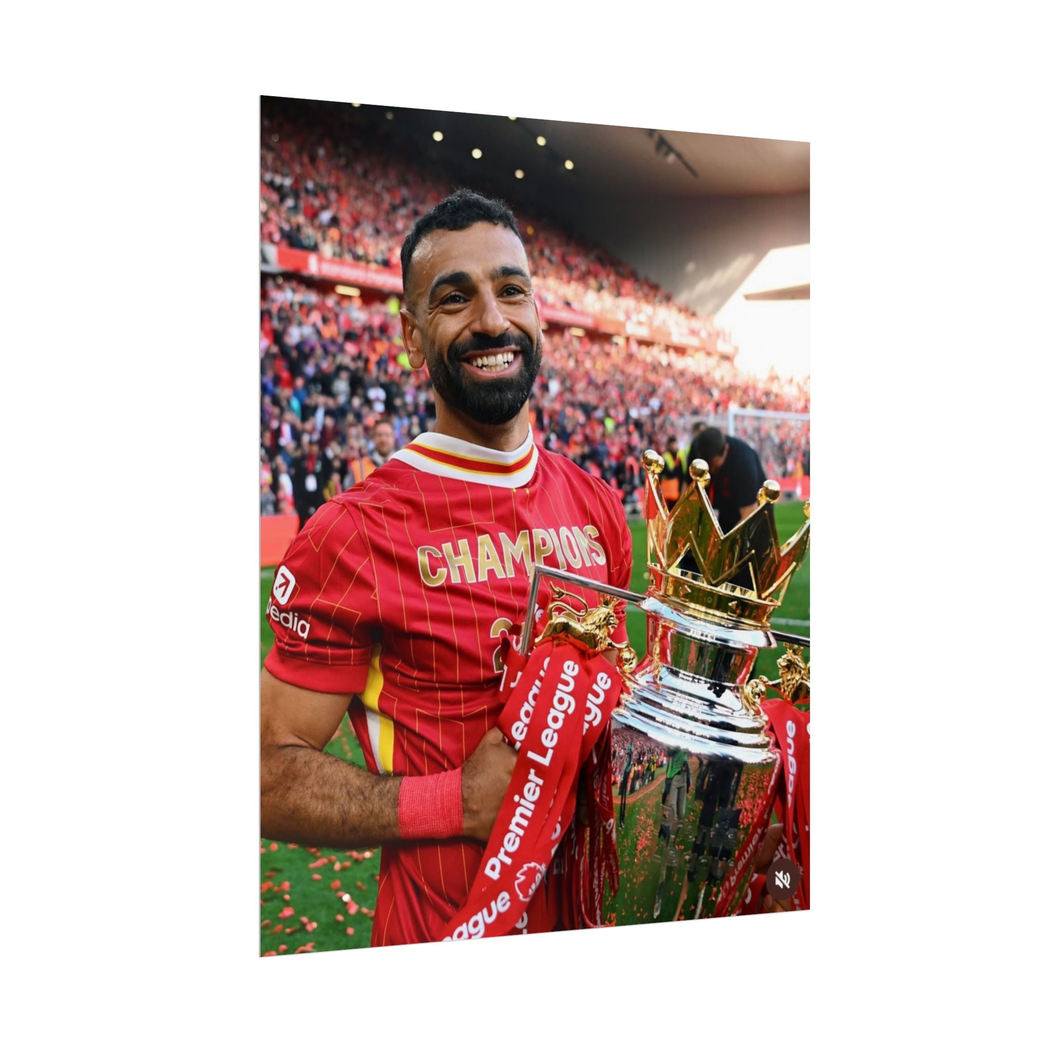 Mo Salah Premier League Soccer Champion Rolled Poster — Trophy Celebration Stadium Print