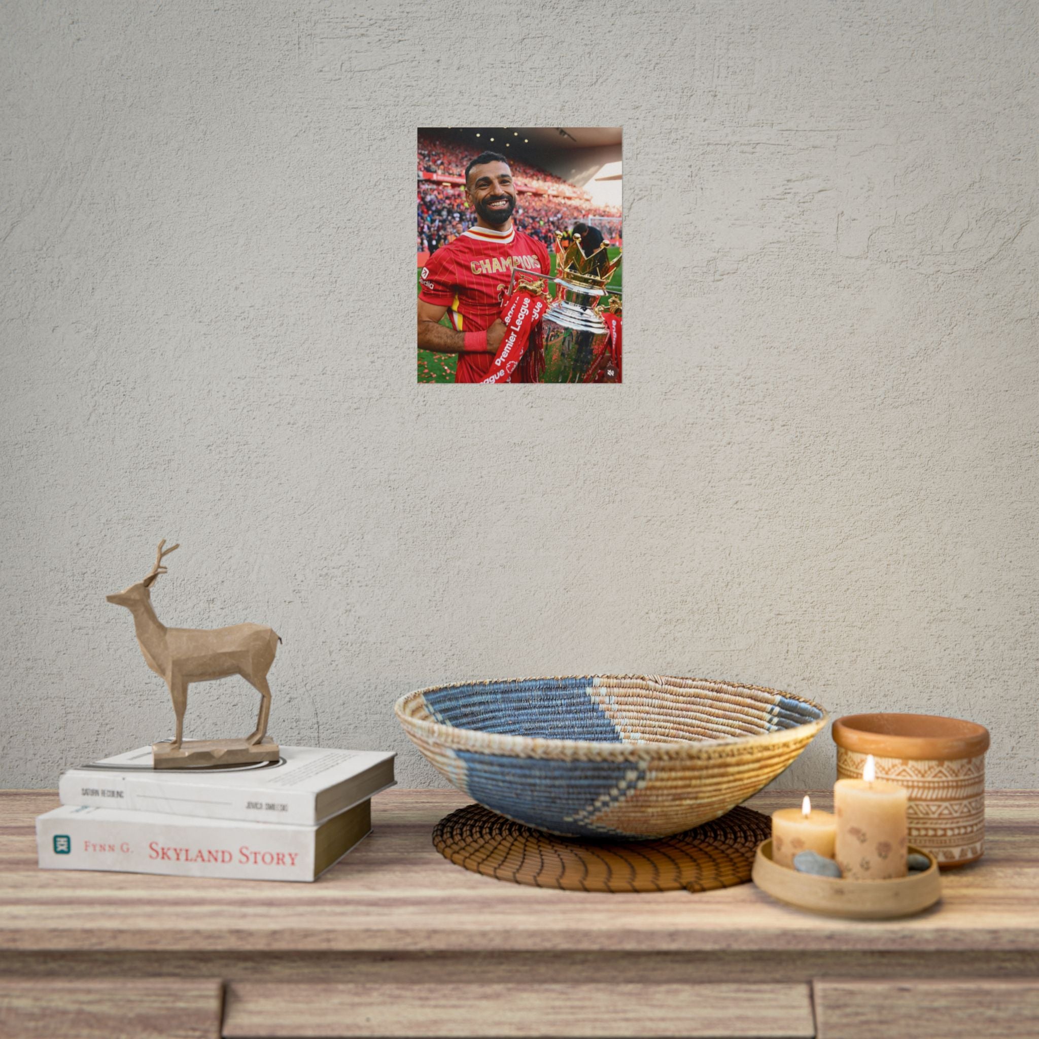 Mo Salah Premier League Soccer Champion Rolled Poster — Trophy Celebration Stadium Print