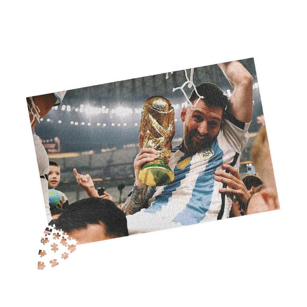 Lionel Messi - Soccer Victory Photo Puzzle — World Cup Trophy Celebration Jigsaw