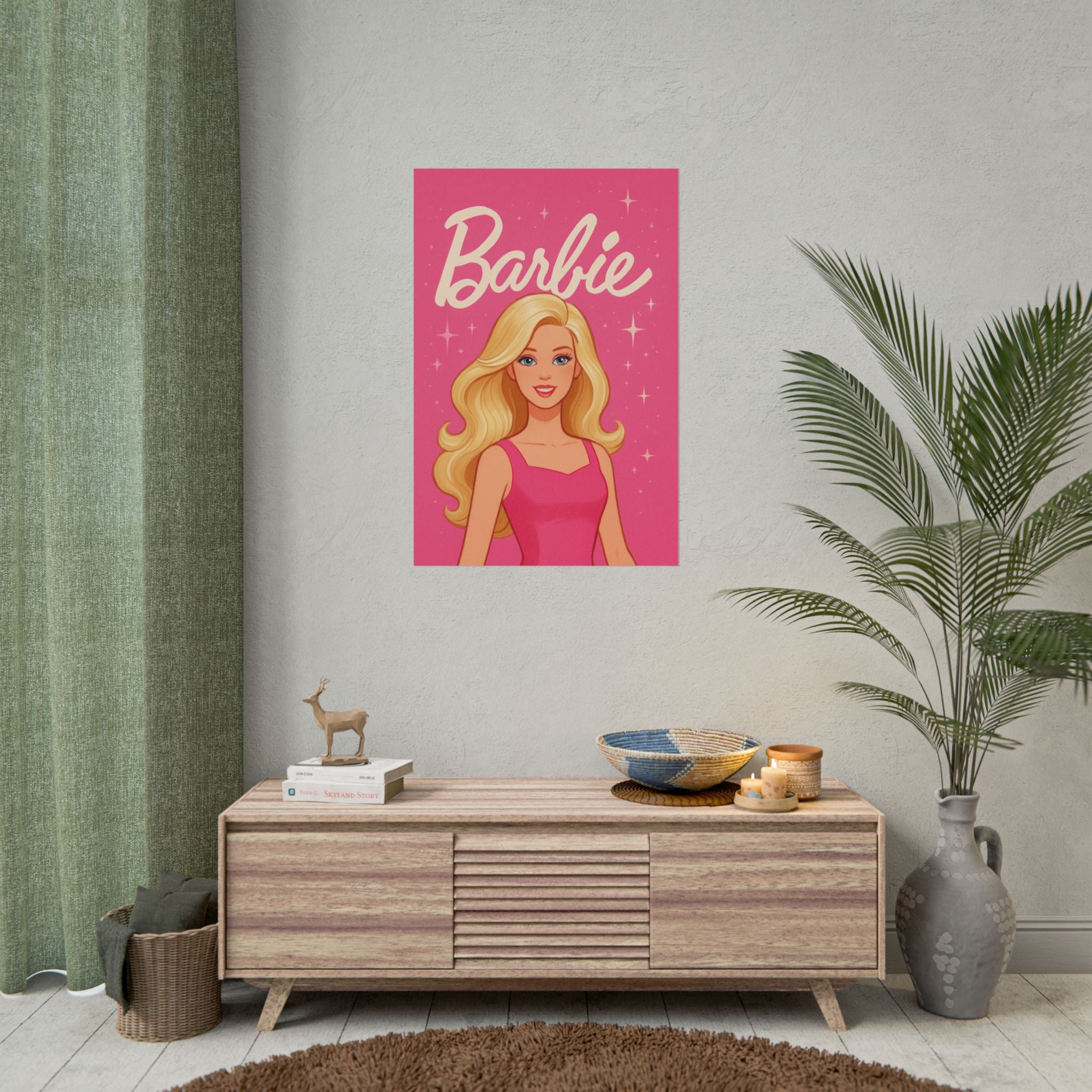 Retro Pink Barbie Script Poster — Rolled Wall Art for Kids' Rooms & Collectors