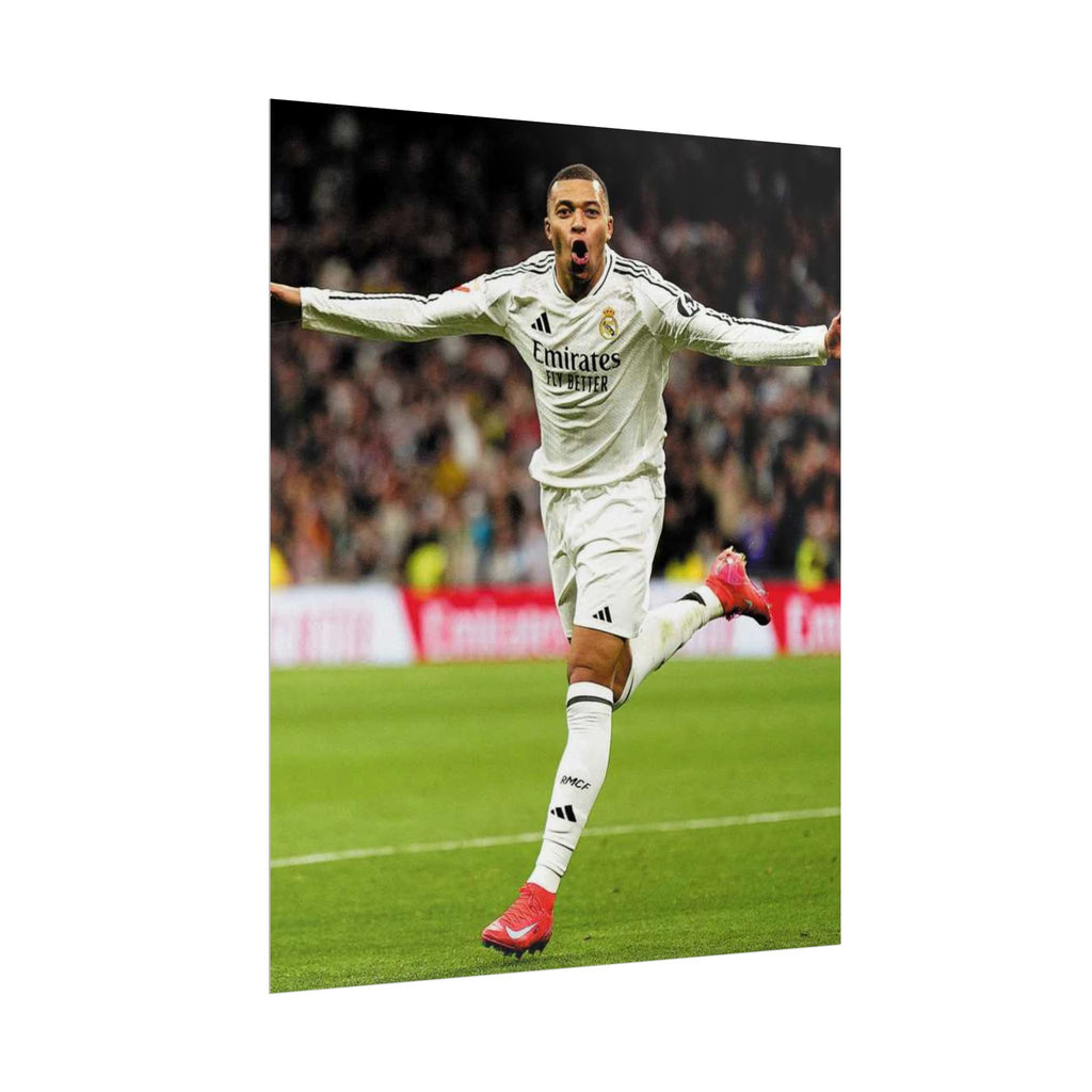 Kylian Mbappe Real Madrid Soccer Star Rolled Poster — Celebratory Football Print (Real Match Action)
