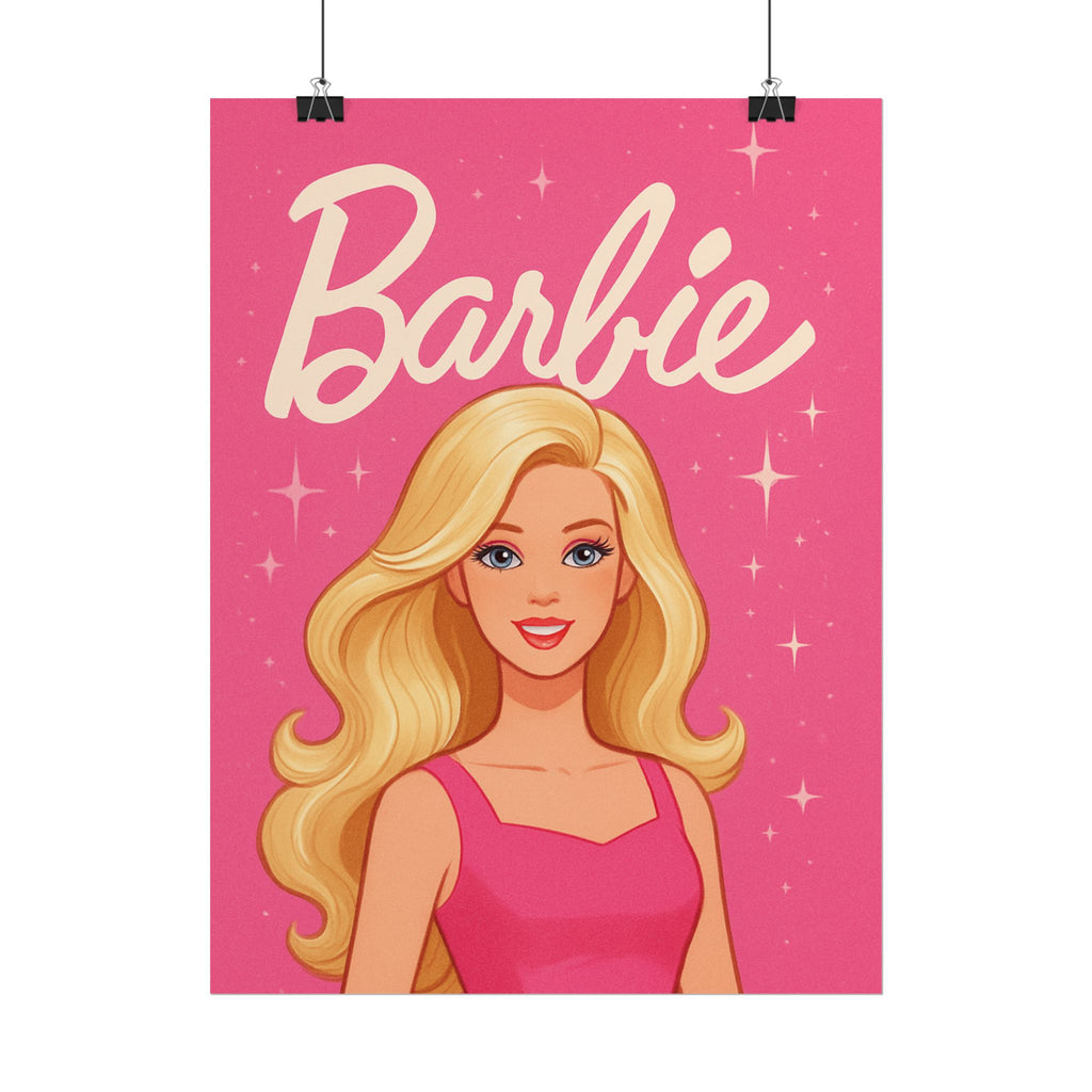 Retro Pink Barbie Script Poster — Rolled Wall Art for Kids' Rooms & Collectors
