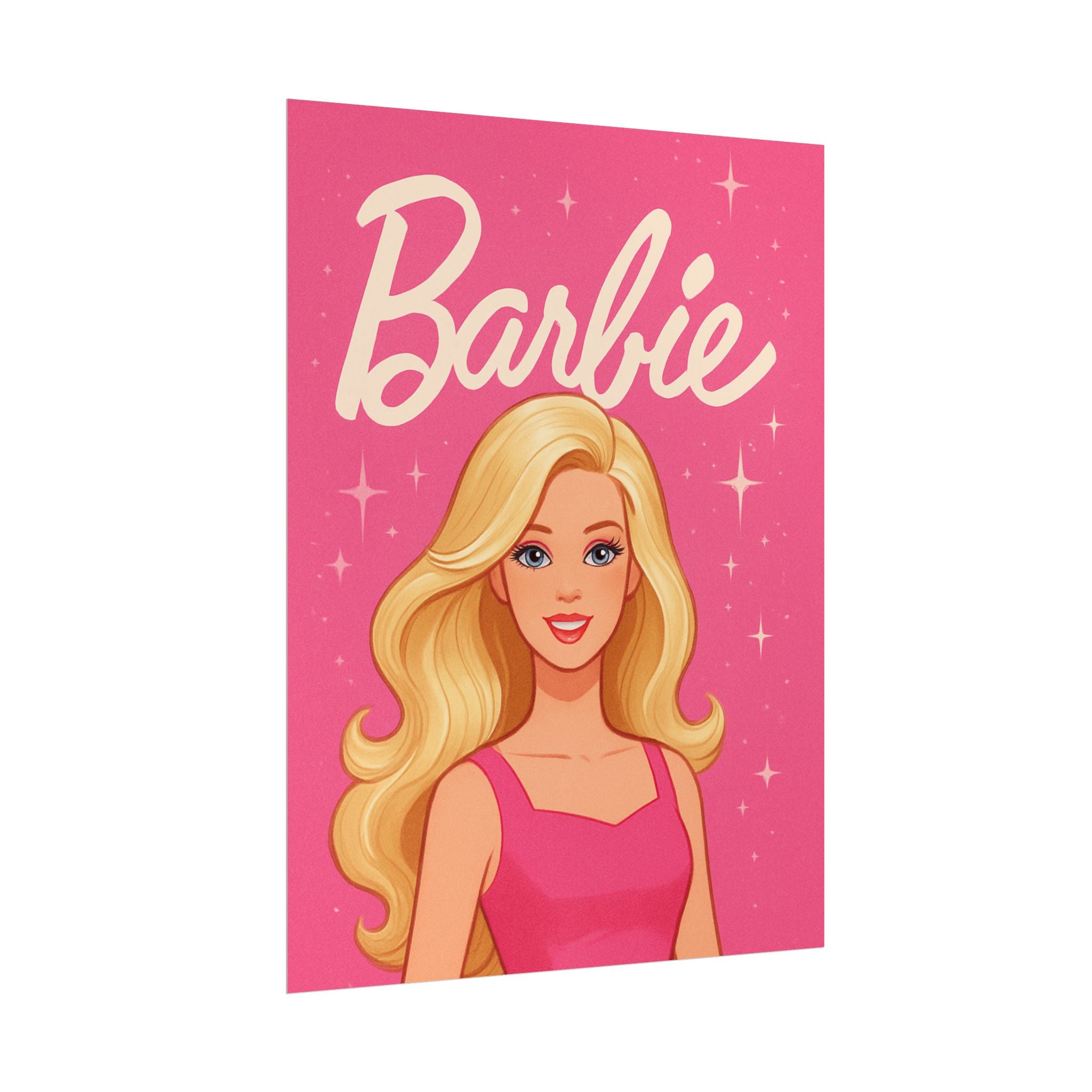 Retro Pink Barbie Script Poster — Rolled Wall Art for Kids' Rooms & Collectors
