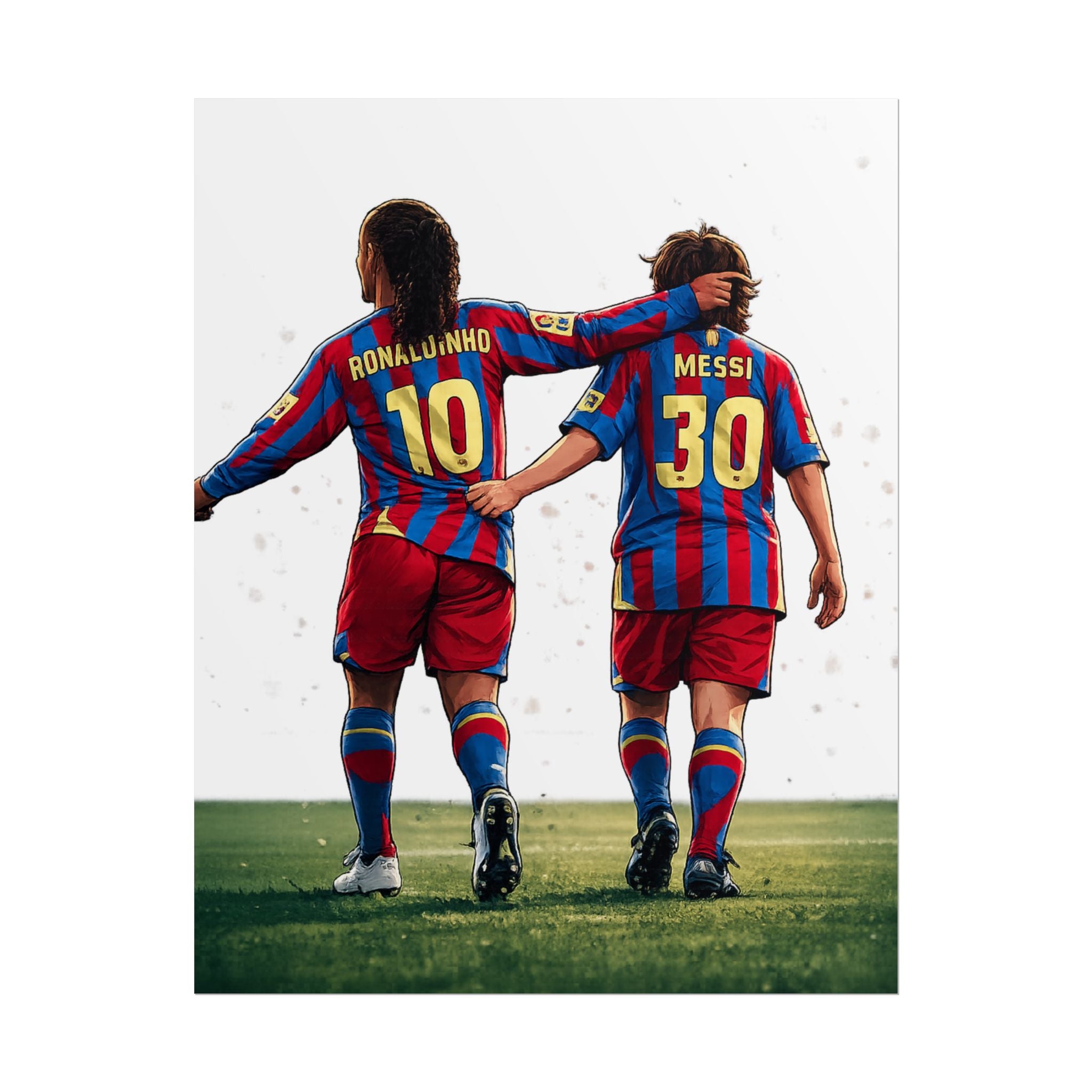 Rolled Poster — Young Ronaldinho & Messi FC Barcelona Players Soccer Print
