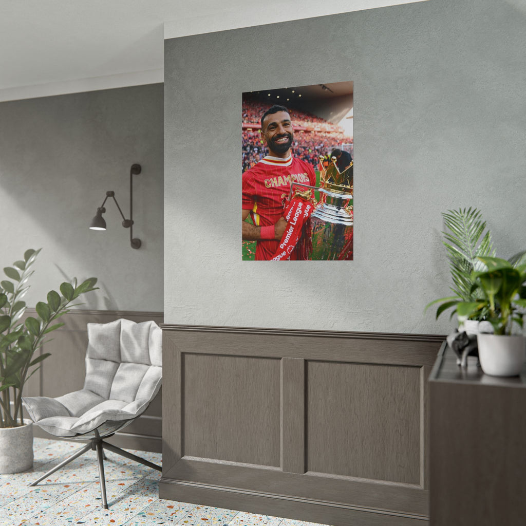 Mo Salah Premier League Soccer Champion Rolled Poster — Trophy Celebration Stadium Print