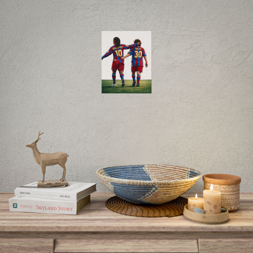 Rolled Poster — Young Ronaldinho & Messi FC Barcelona Players Soccer Print