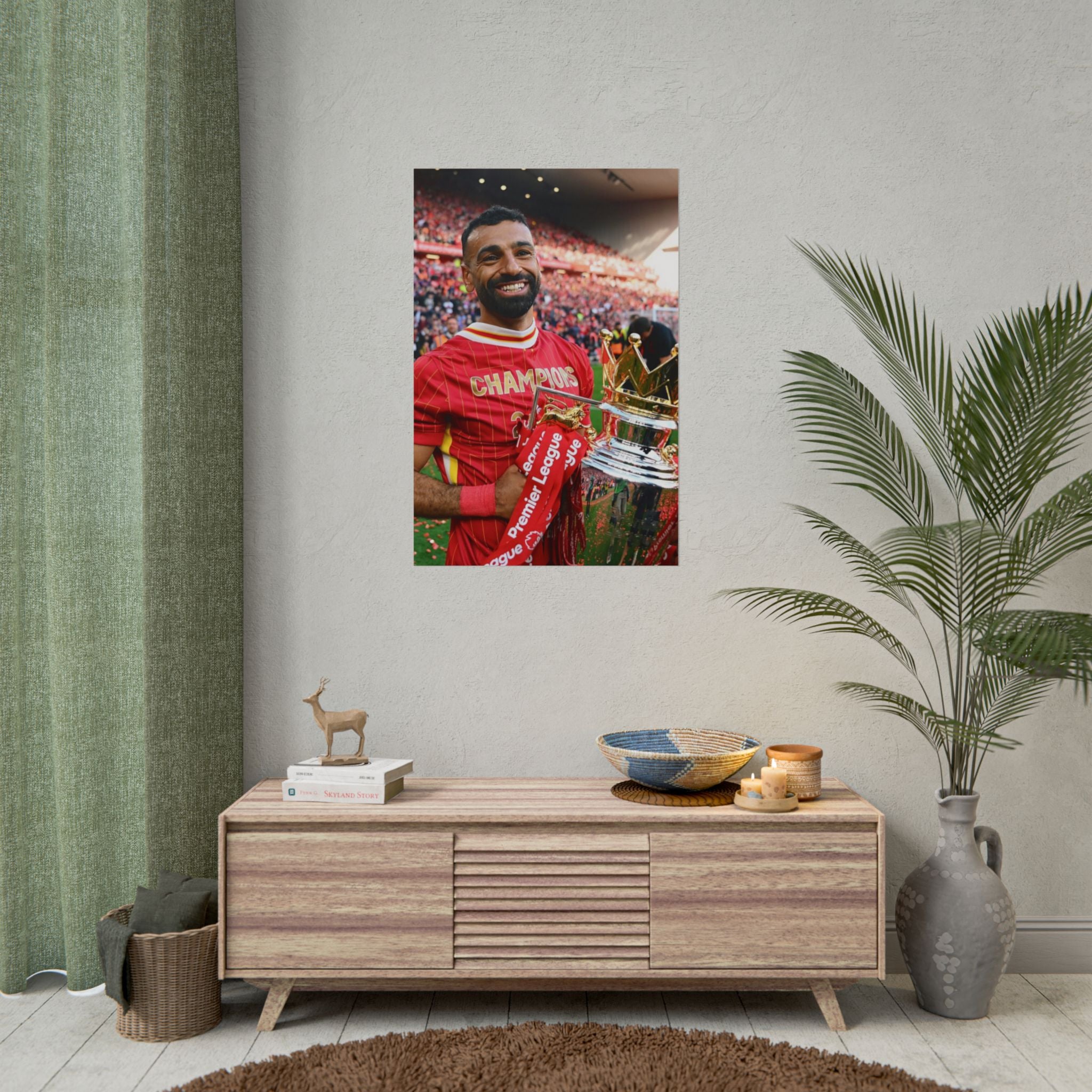 Mo Salah Premier League Soccer Champion Rolled Poster — Trophy Celebration Stadium Print