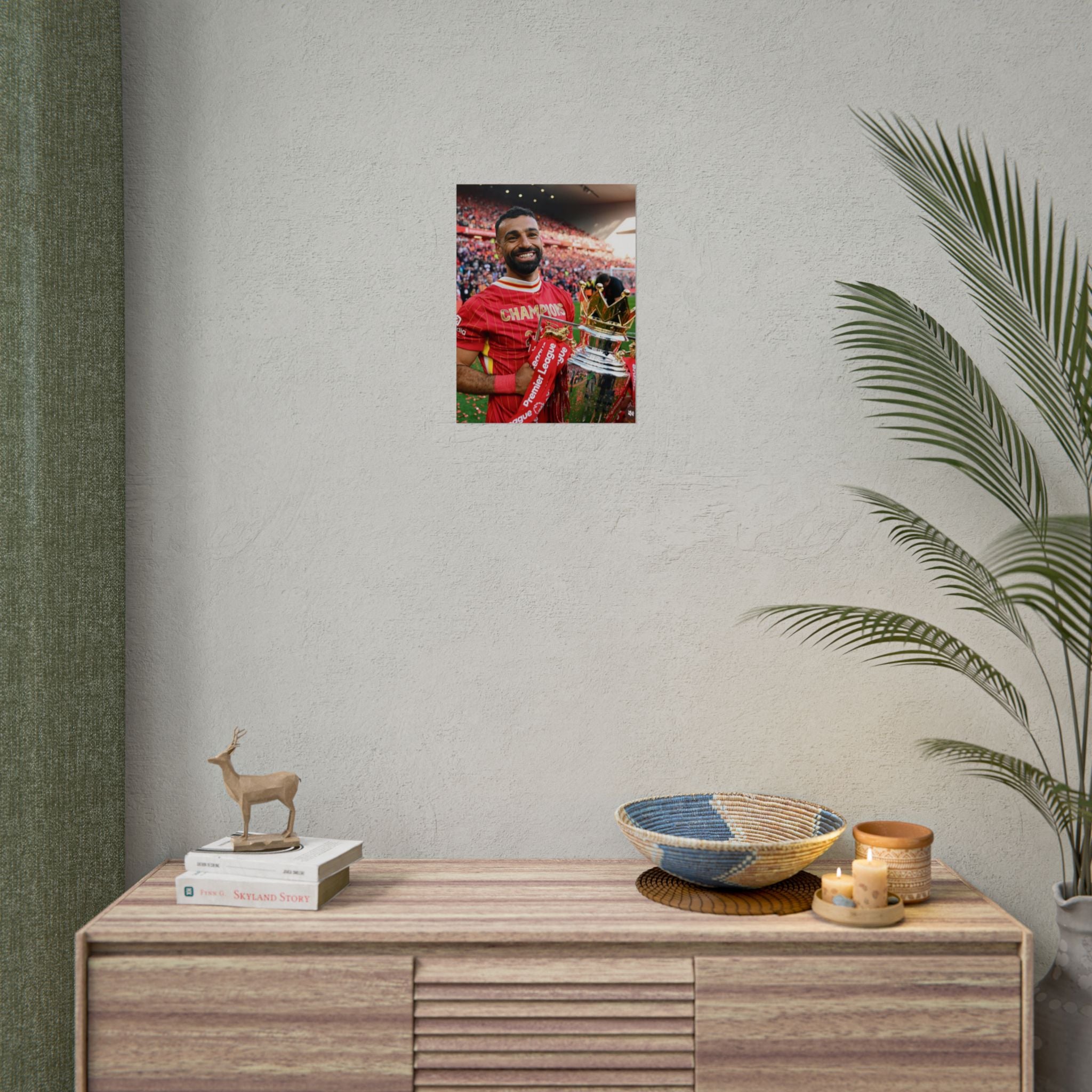 Mo Salah Premier League Soccer Champion Rolled Poster — Trophy Celebration Stadium Print