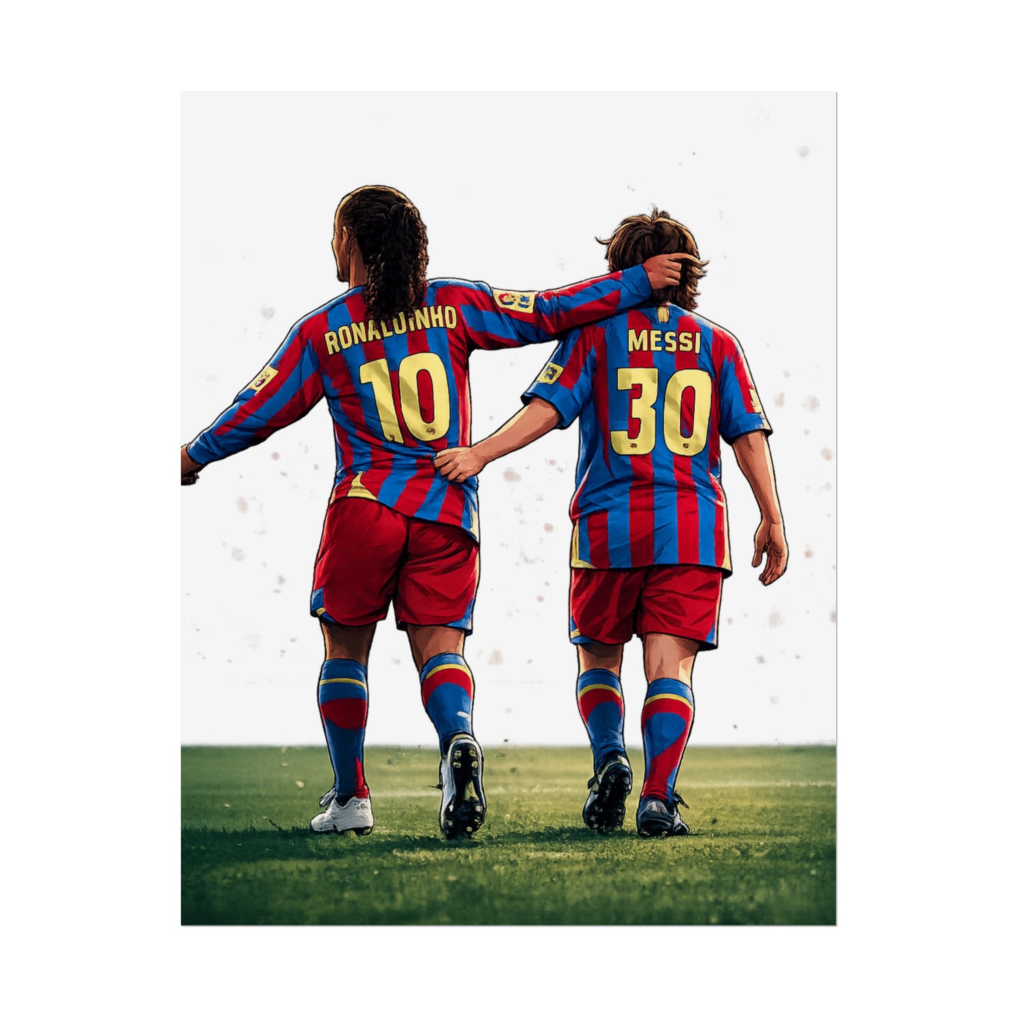 Rolled Poster — Young Ronaldinho & Messi FC Barcelona Players Soccer Print