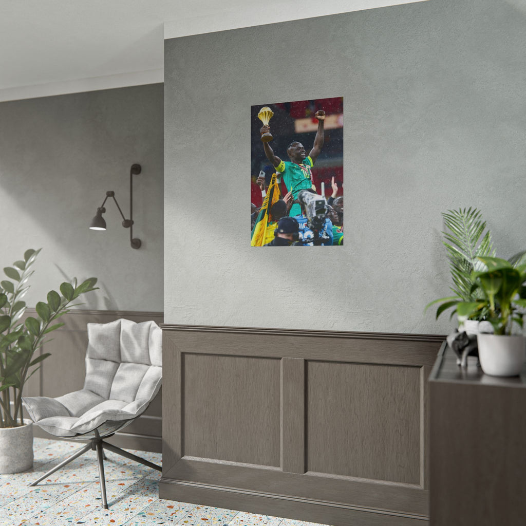 Sadio Mané Senegal AFCON winners Rolled Poster — Soccer Champion Lifting Trophy Celebration Print