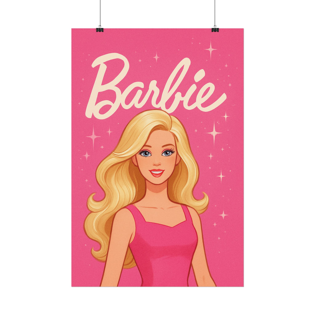 Retro Pink Barbie Script Poster — Rolled Wall Art for Kids' Rooms & Collectors