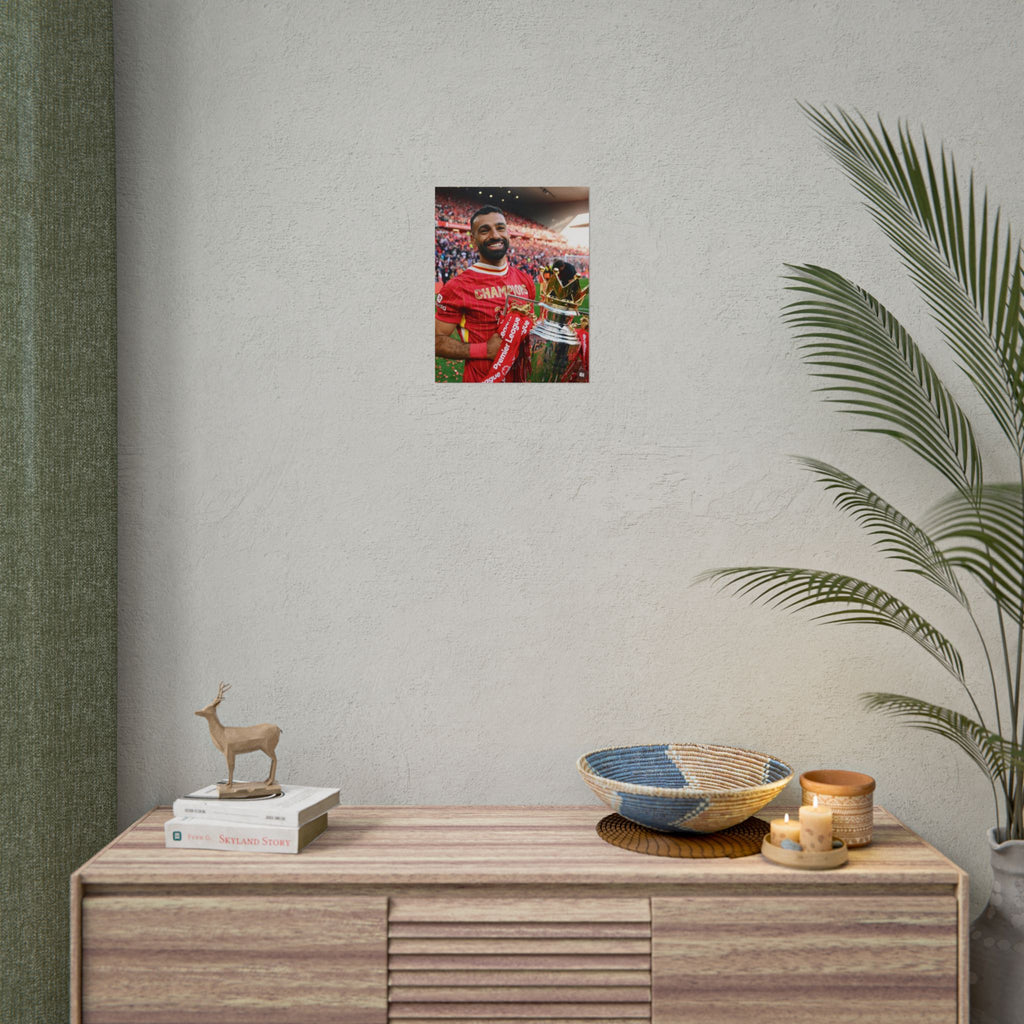 Mo Salah Premier League Soccer Champion Rolled Poster — Trophy Celebration Stadium Print