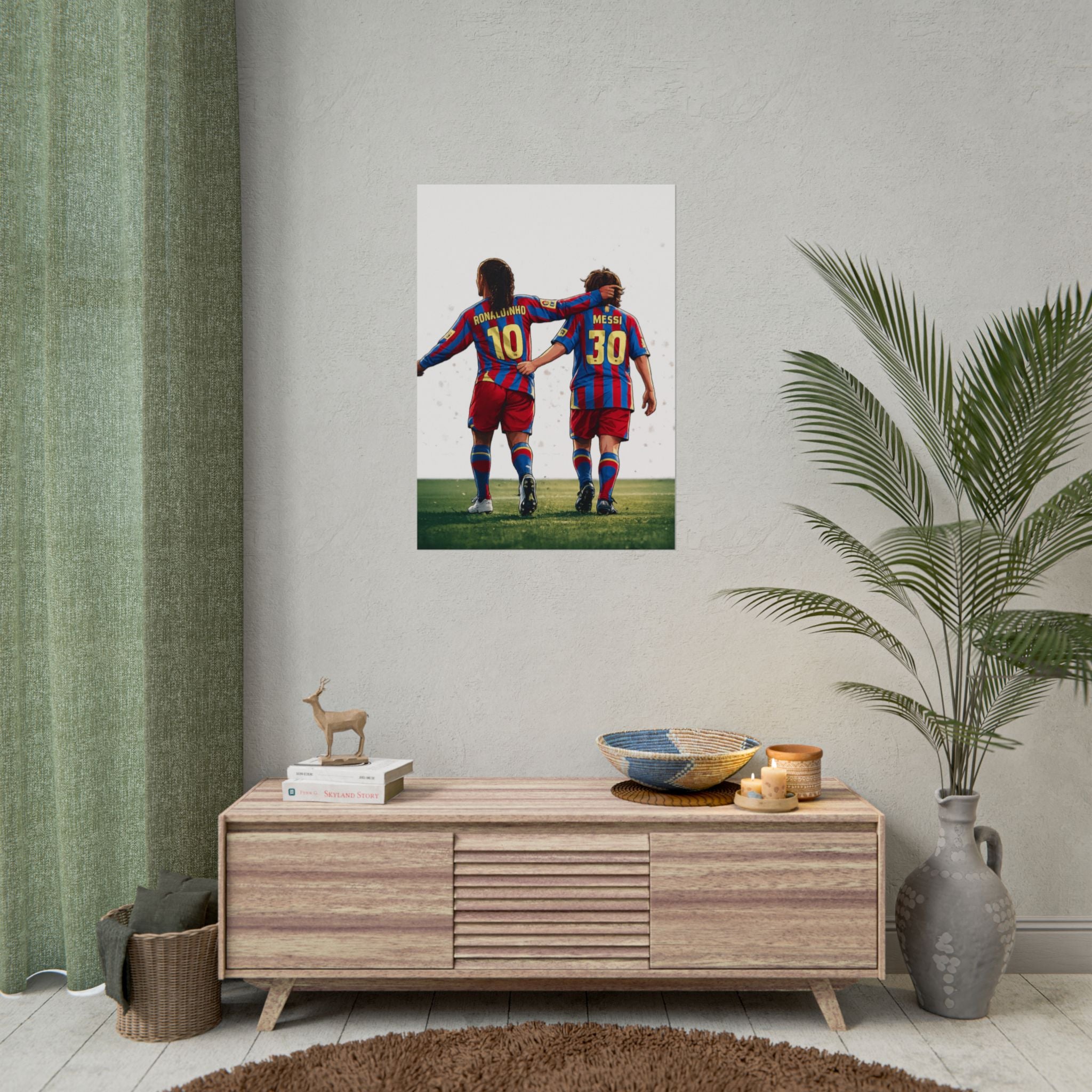 Rolled Poster — Young Ronaldinho & Messi FC Barcelona Players Soccer Print