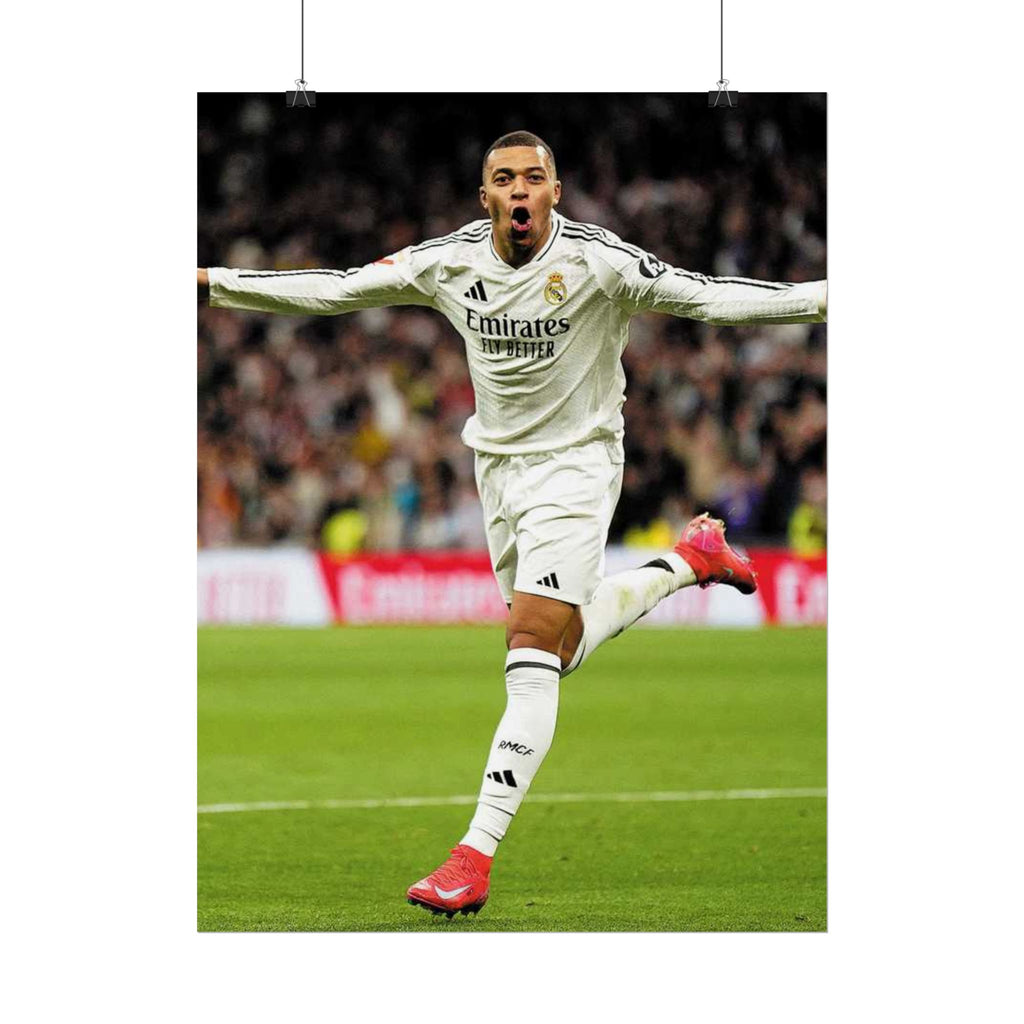Kylian Mbappe Real Madrid Soccer Star Rolled Poster — Celebratory Football Print (Real Match Action)