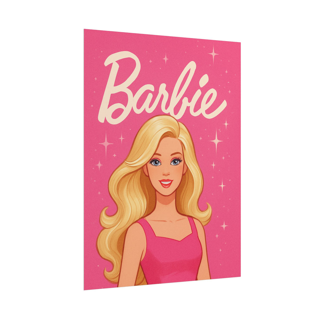 Retro Pink Barbie Script Poster — Rolled Wall Art for Kids' Rooms & Collectors