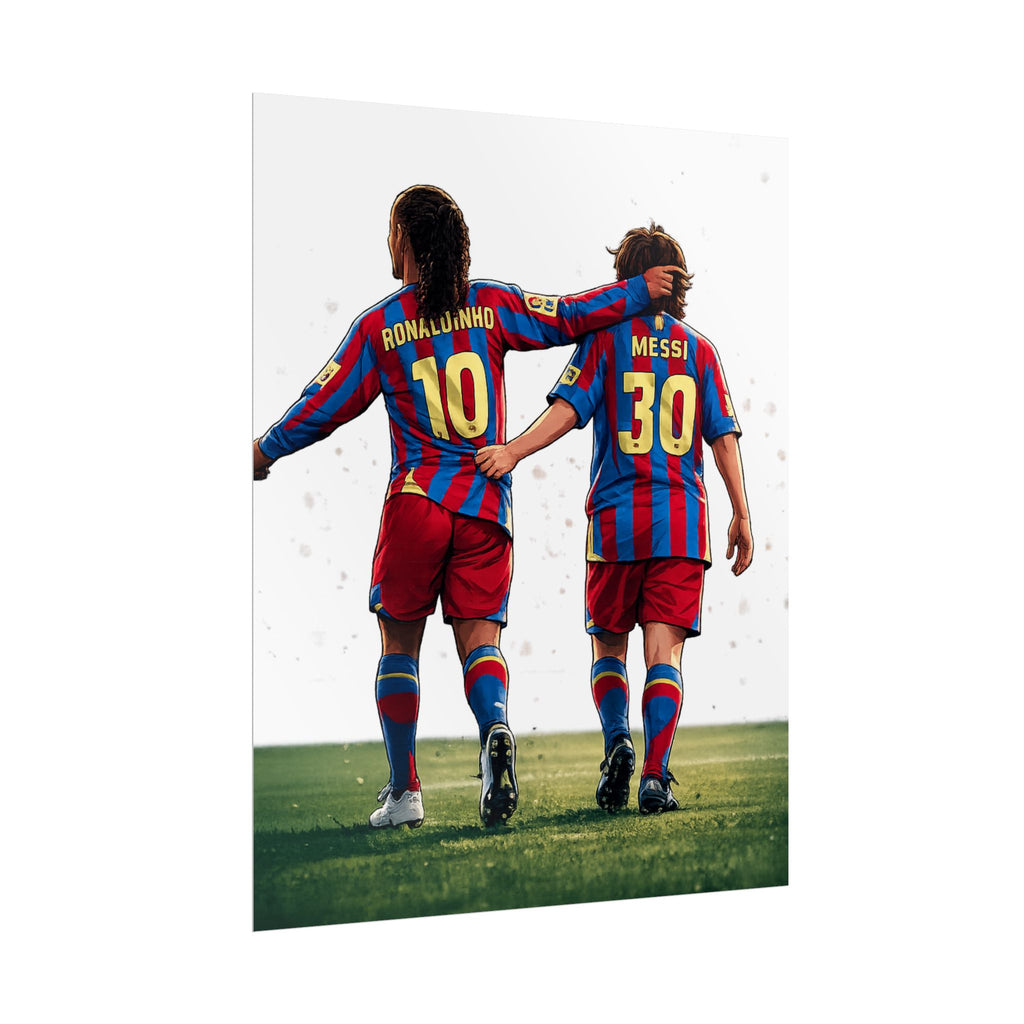 Rolled Poster — Young Ronaldinho & Messi FC Barcelona Players Soccer Print