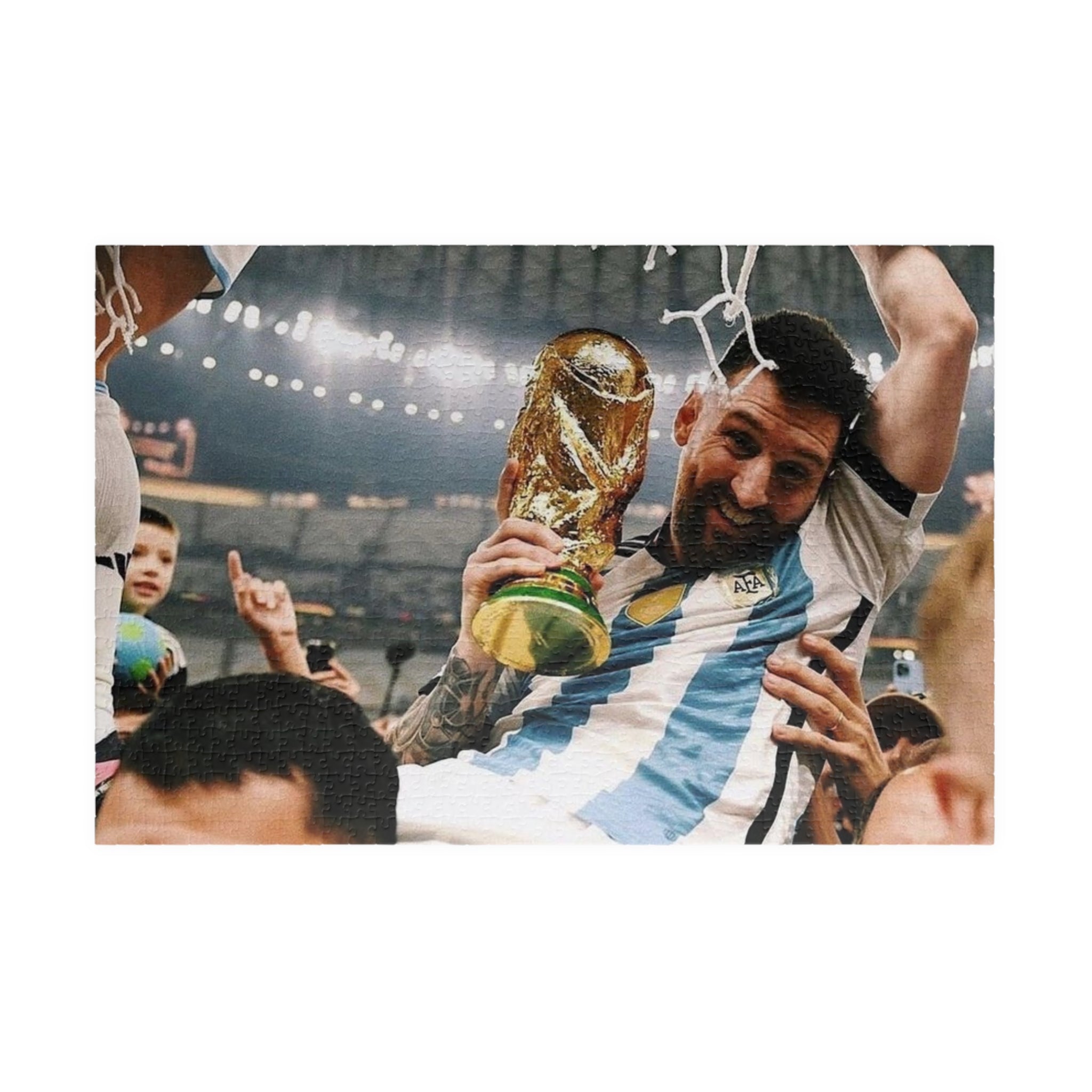 Lionel Messi - Soccer Victory Photo Puzzle — World Cup Trophy Celebration Jigsaw