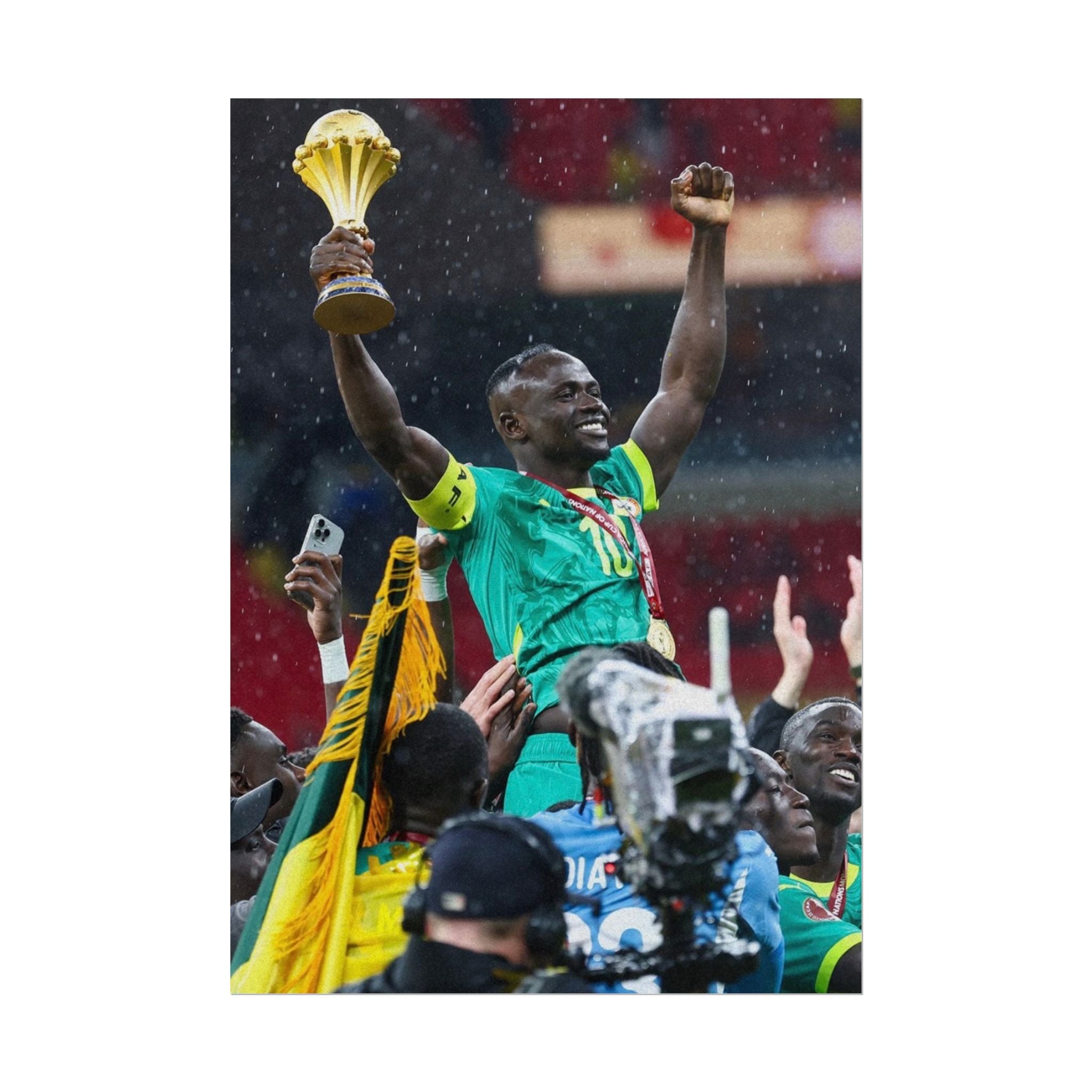 Sadio Mané Senegal AFCON winners Rolled Poster — Soccer Champion Lifting Trophy Celebration Print