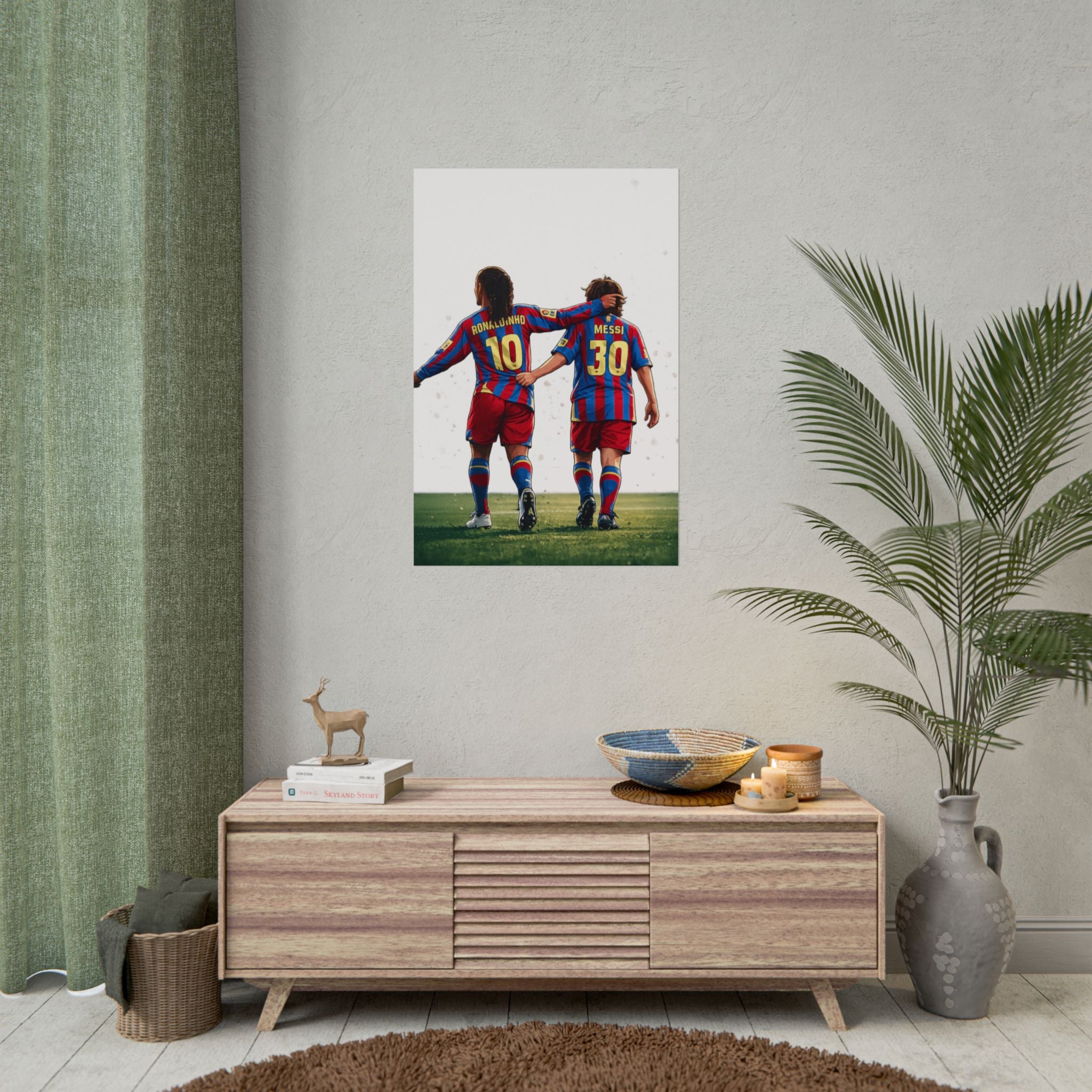 Rolled Poster — Young Ronaldinho & Messi FC Barcelona Players Soccer Print