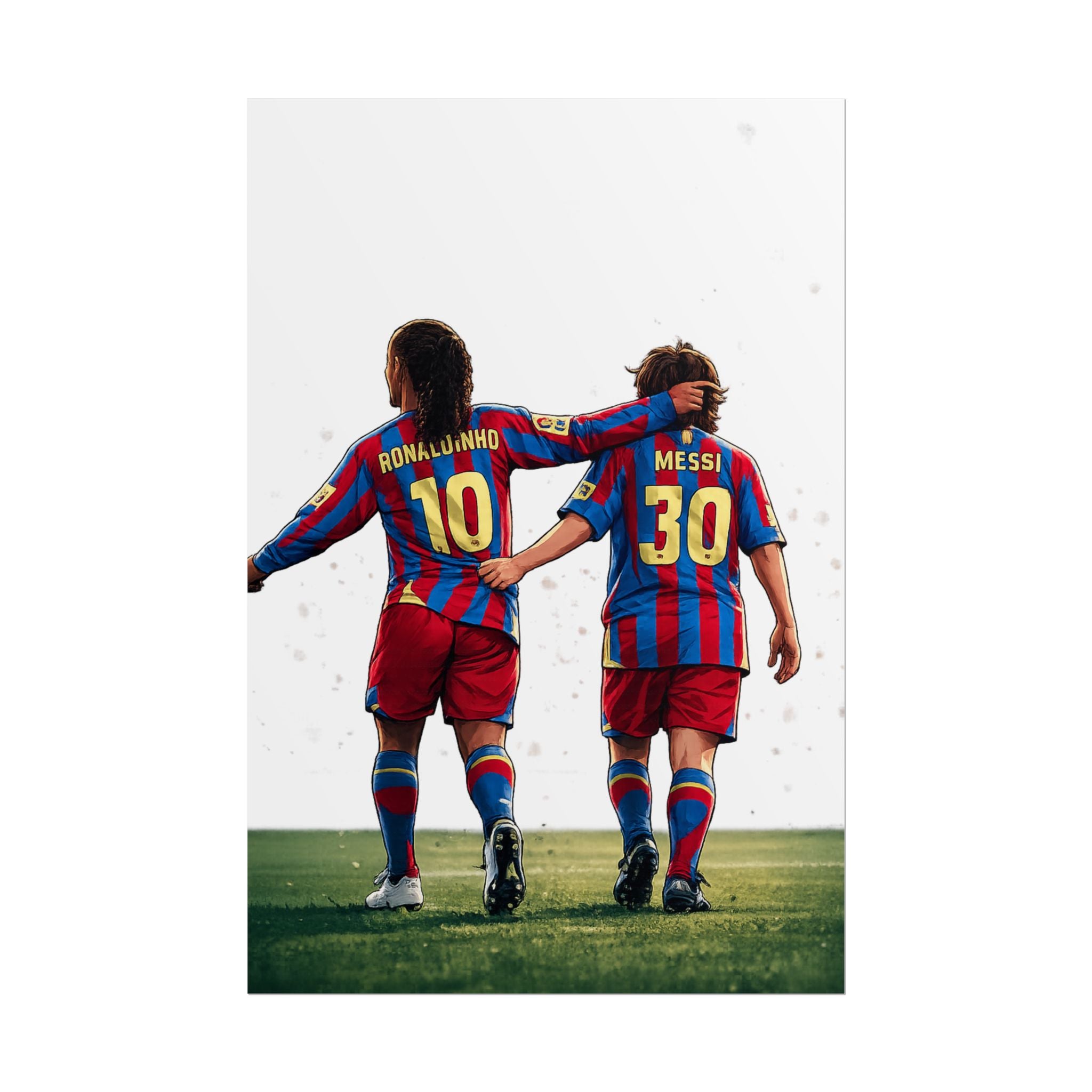 Rolled Poster — Young Ronaldinho & Messi FC Barcelona Players Soccer Print