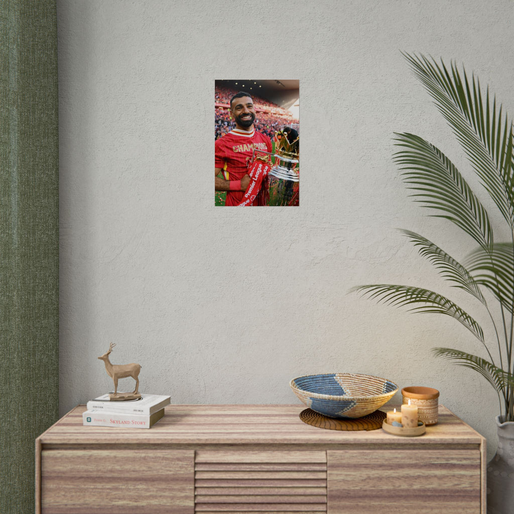 Mo Salah Premier League Soccer Champion Rolled Poster — Trophy Celebration Stadium Print