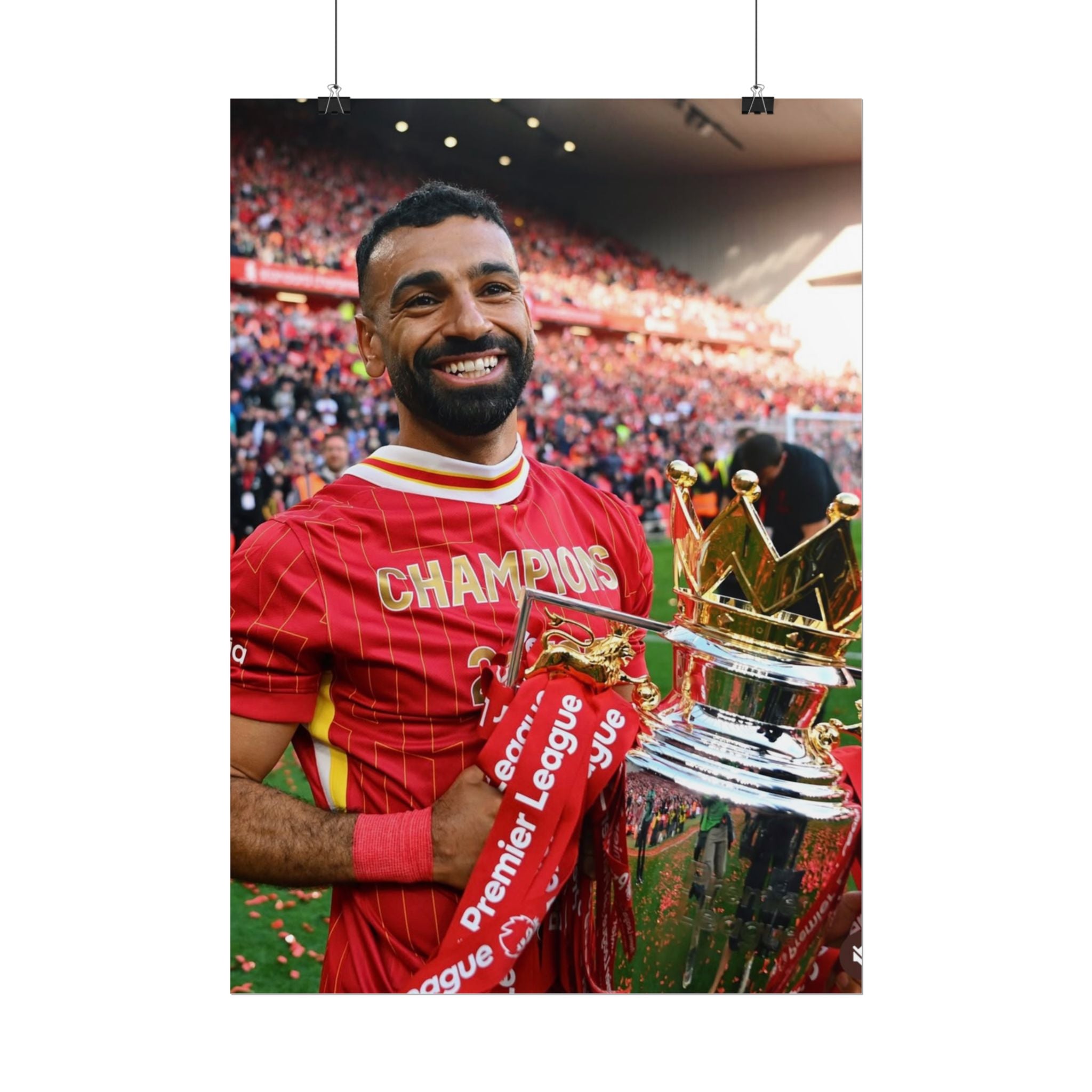 Mo Salah Premier League Soccer Champion Rolled Poster — Trophy Celebration Stadium Print