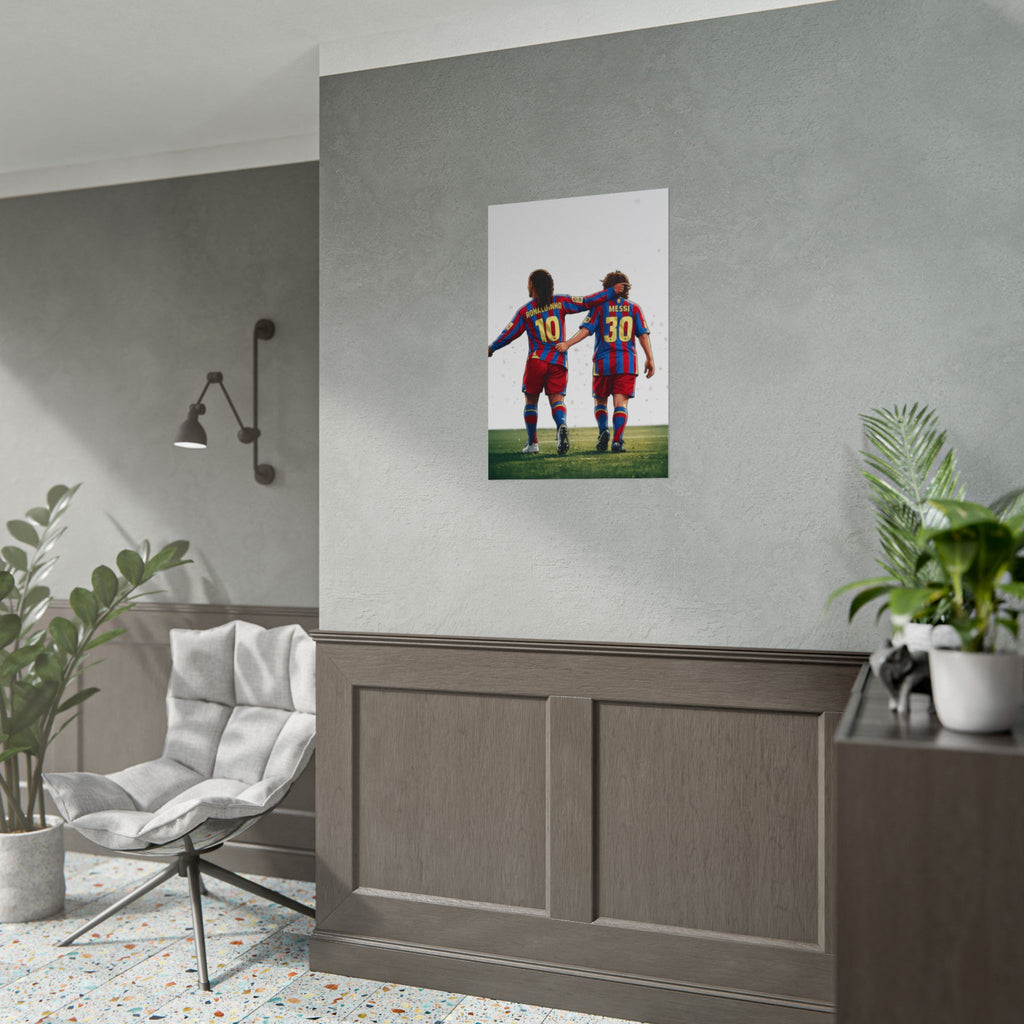 Rolled Poster — Young Ronaldinho & Messi FC Barcelona Players Soccer Print