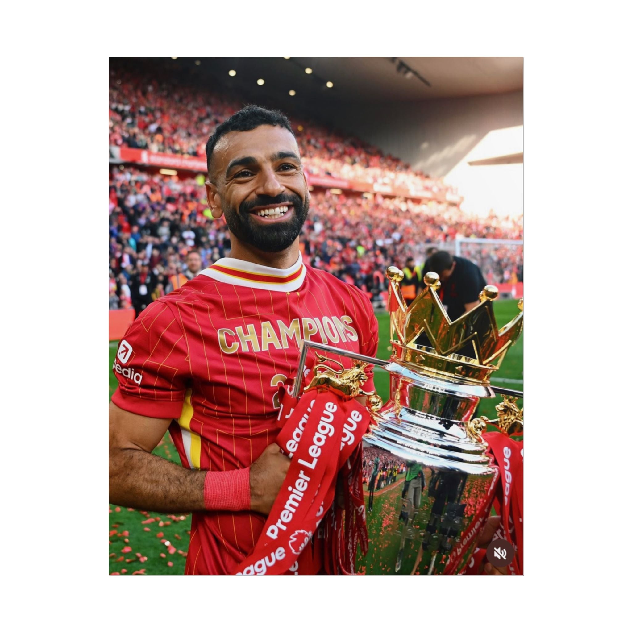 Mo Salah Premier League Soccer Champion Rolled Poster — Trophy Celebration Stadium Print