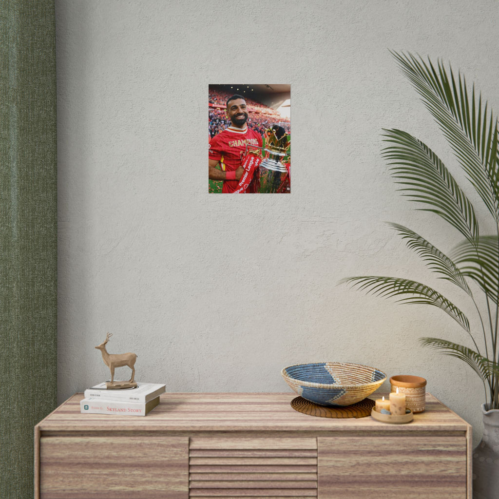 Mo Salah Premier League Soccer Champion Rolled Poster — Trophy Celebration Stadium Print