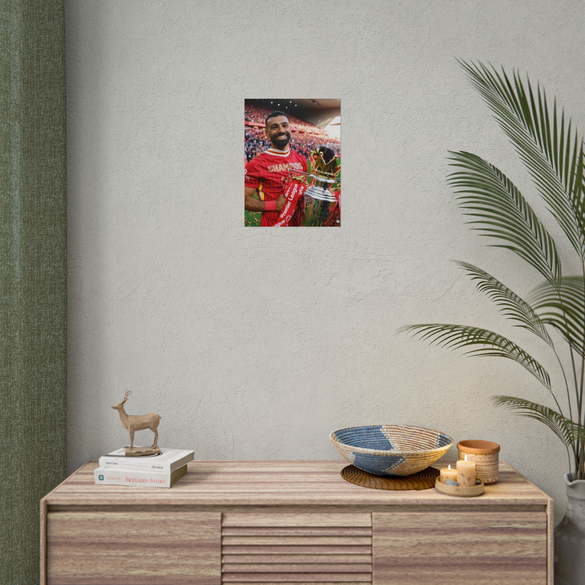 Mo Salah Premier League Soccer Champion Rolled Poster — Trophy Celebration Stadium Print