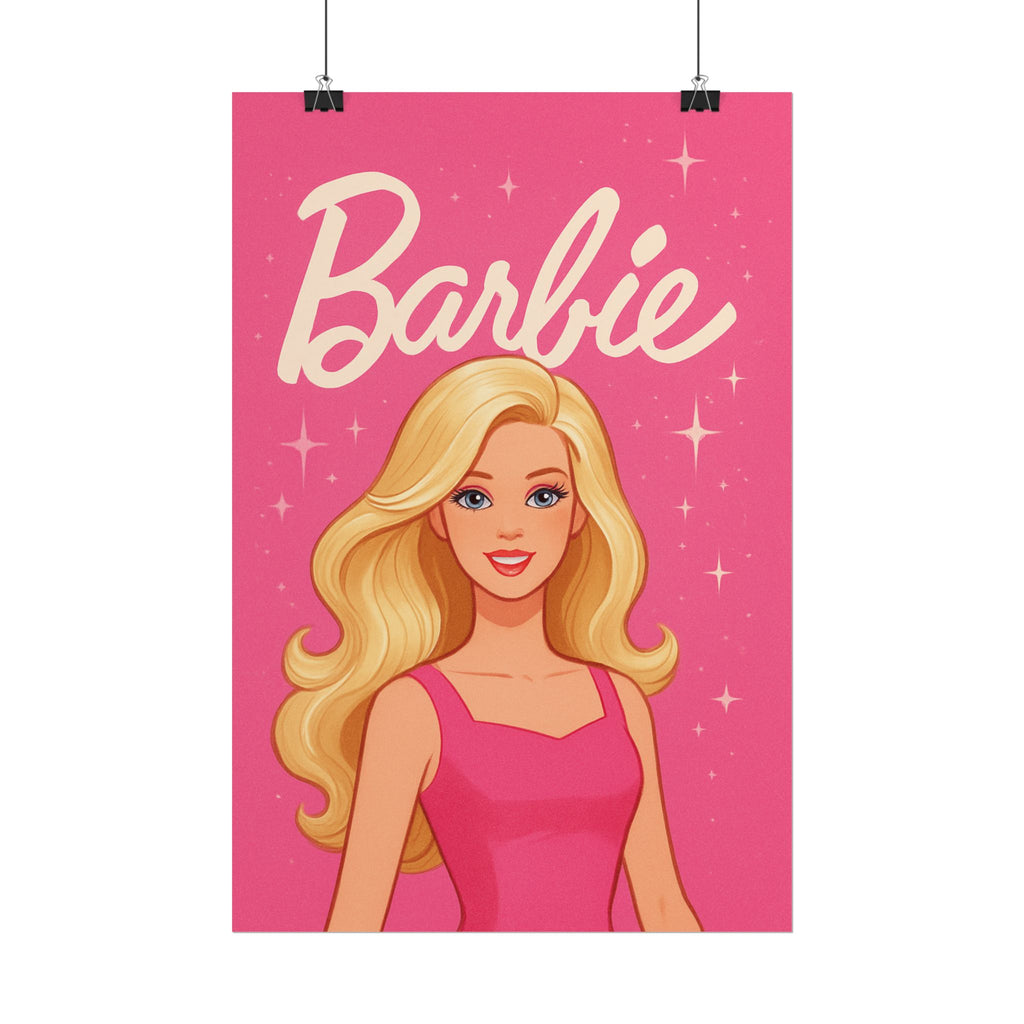 Retro Pink Barbie Script Poster — Rolled Wall Art for Kids' Rooms & Collectors