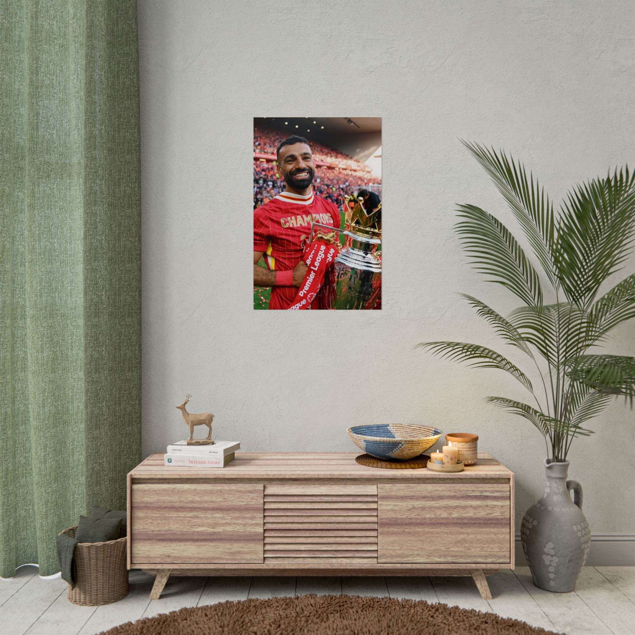Mo Salah Premier League Soccer Champion Rolled Poster — Trophy Celebration Stadium Print