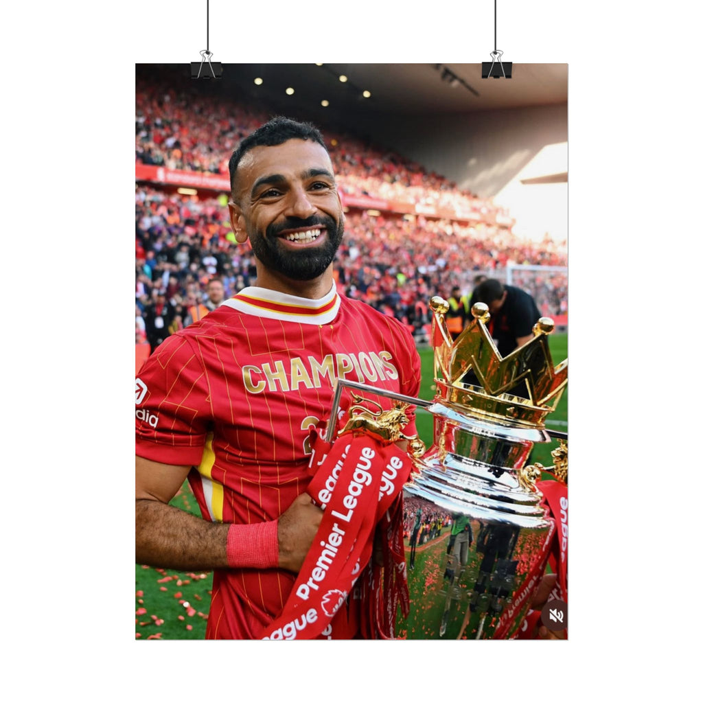Mo Salah Premier League Soccer Champion Rolled Poster — Trophy Celebration Stadium Print