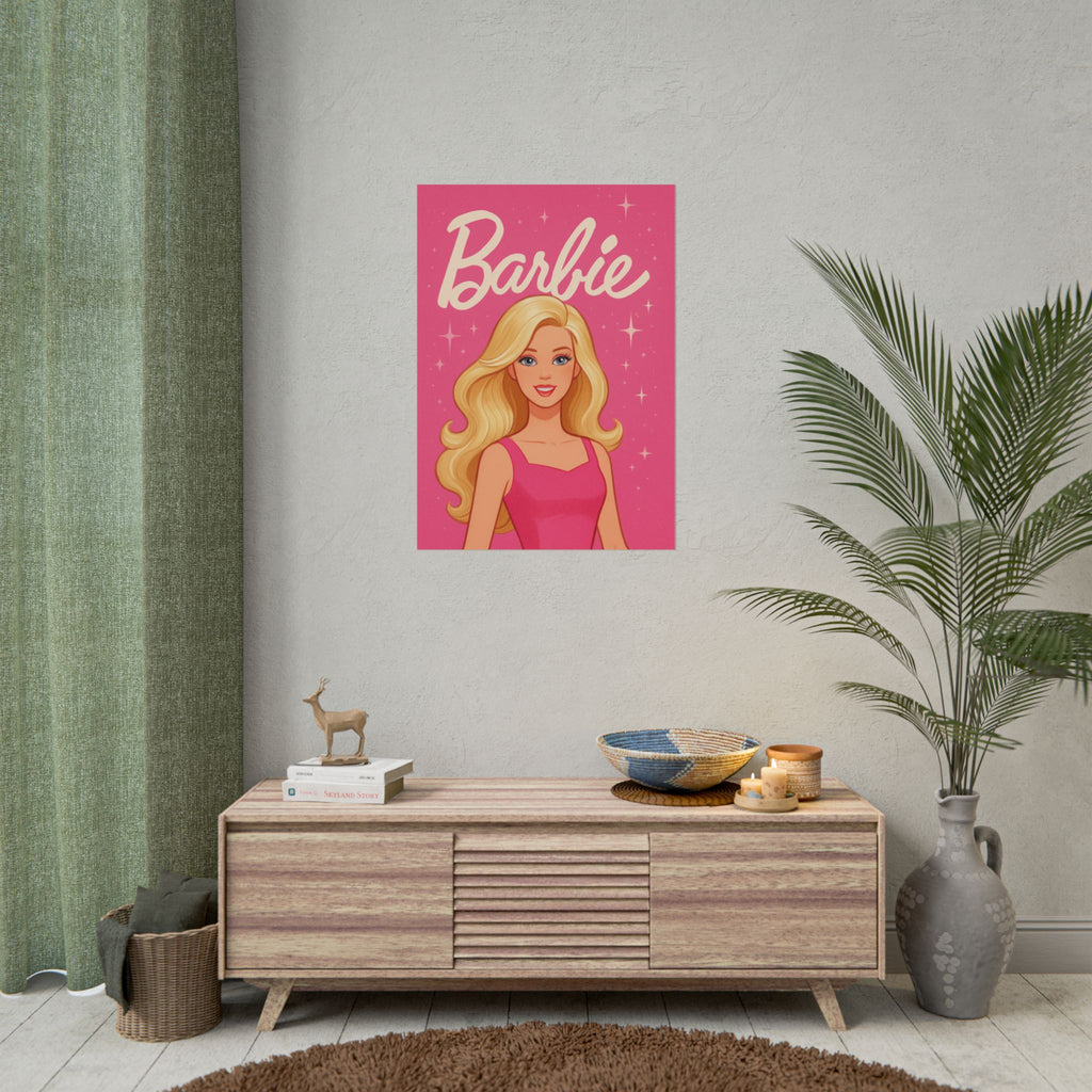 Retro Pink Barbie Script Poster — Rolled Wall Art for Kids' Rooms & Collectors