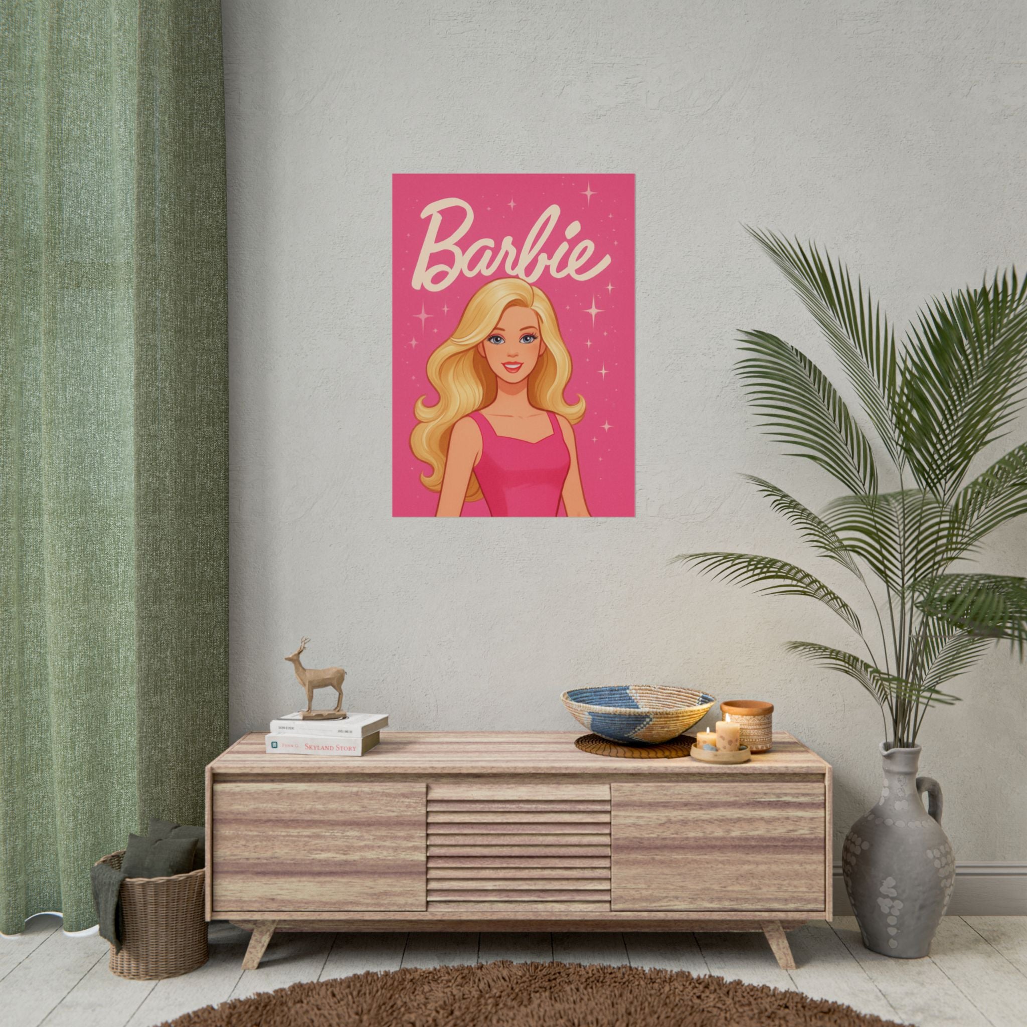 Retro Pink Barbie Script Poster — Rolled Wall Art for Kids' Rooms & Collectors