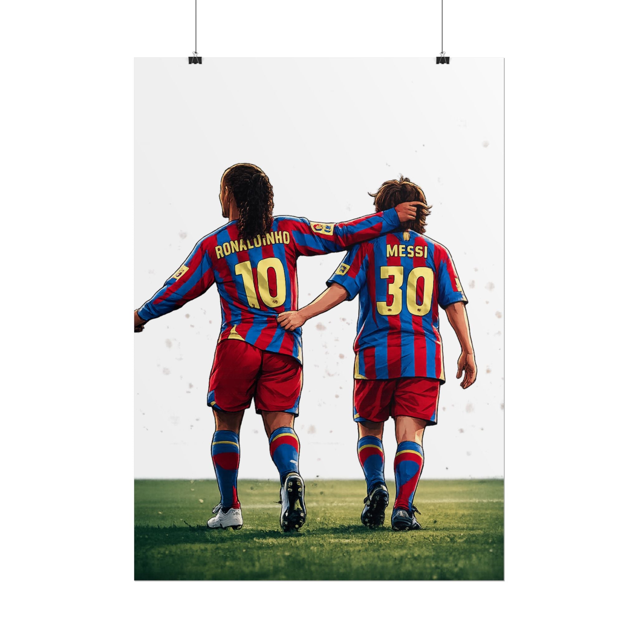 Rolled Poster — Young Ronaldinho & Messi FC Barcelona Players Soccer Print