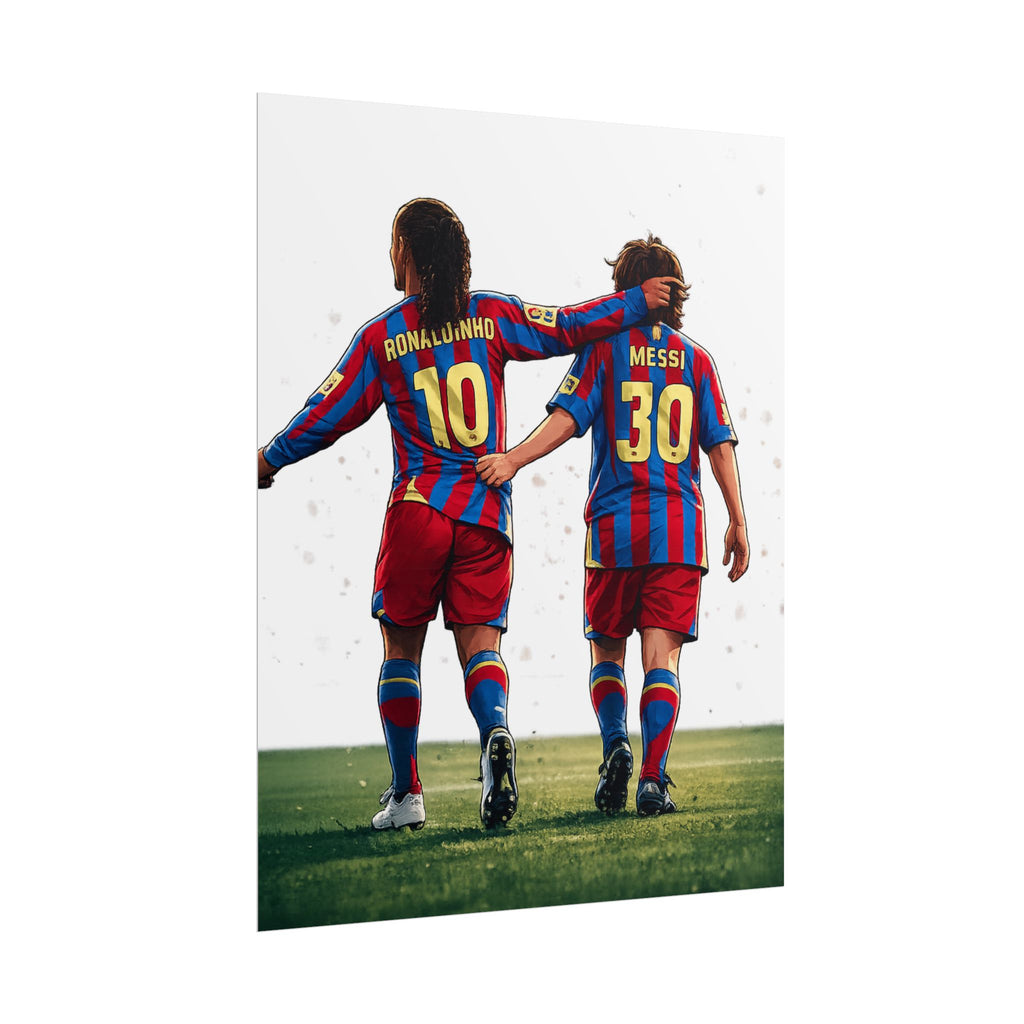 Rolled Poster — Young Ronaldinho & Messi FC Barcelona Players Soccer Print