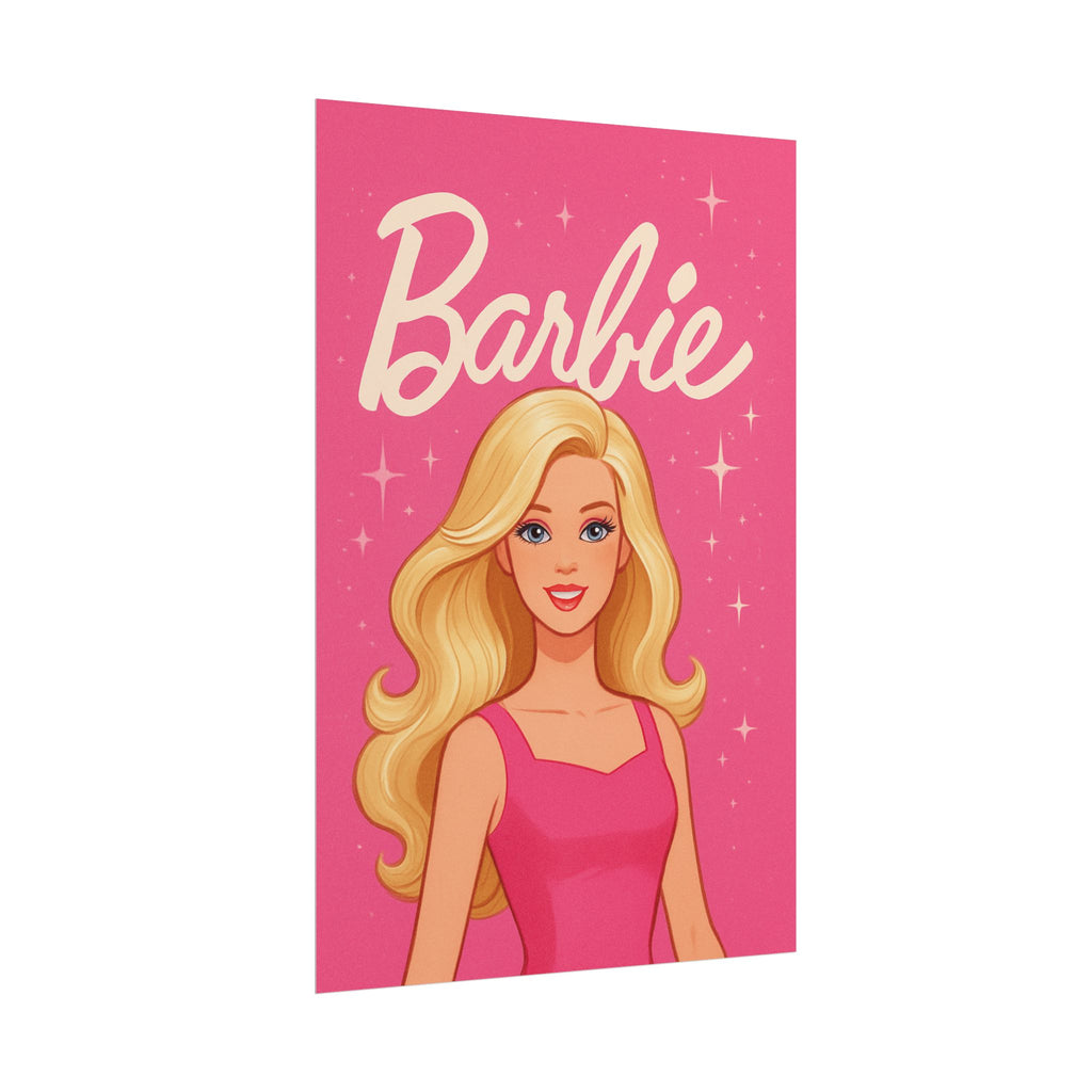 Retro Pink Barbie Script Poster — Rolled Wall Art for Kids' Rooms & Collectors