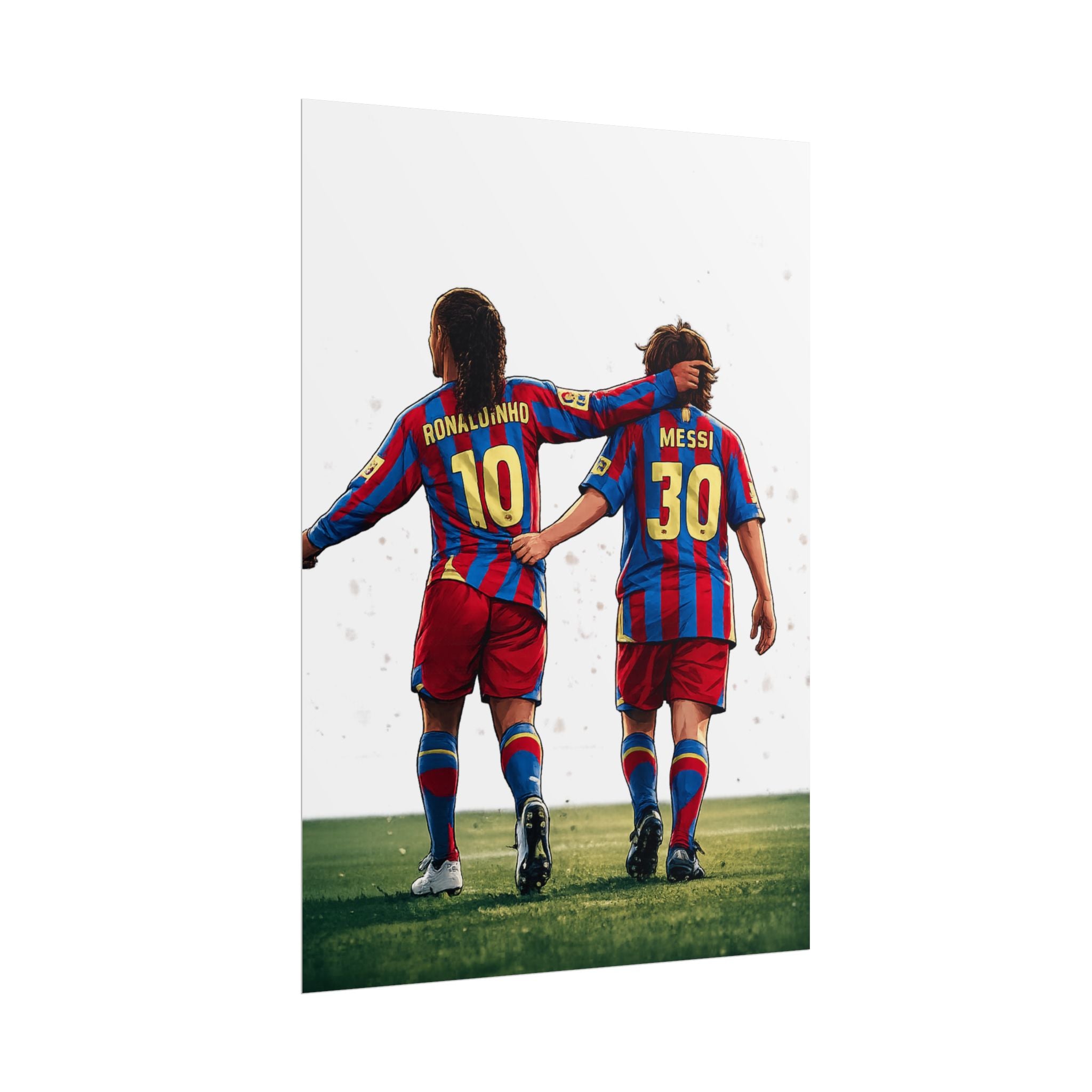Rolled Poster — Young Ronaldinho & Messi FC Barcelona Players Soccer Print
