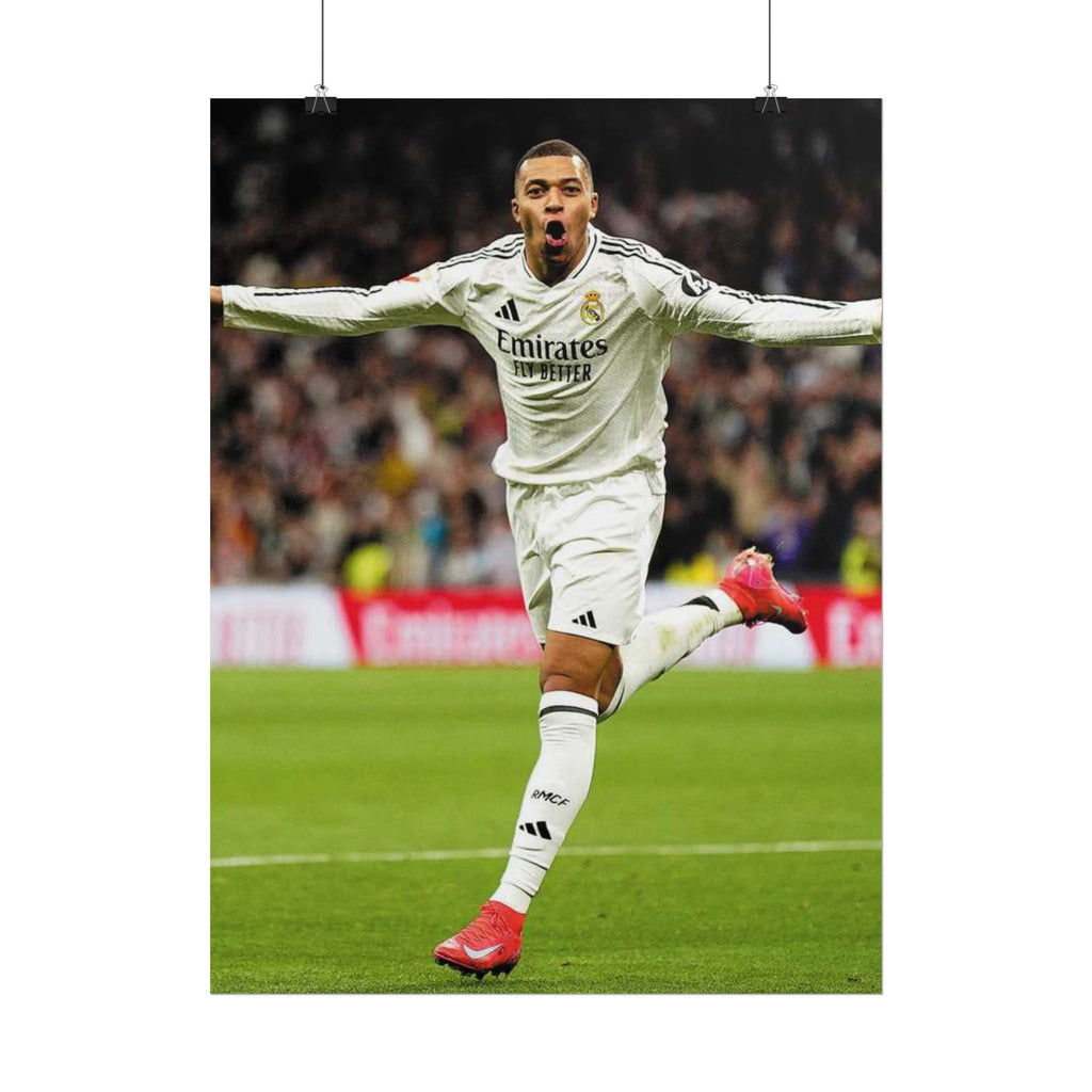 Kylian Mbappe Real Madrid Soccer Star Rolled Poster — Celebratory Football Print (Real Match Action)