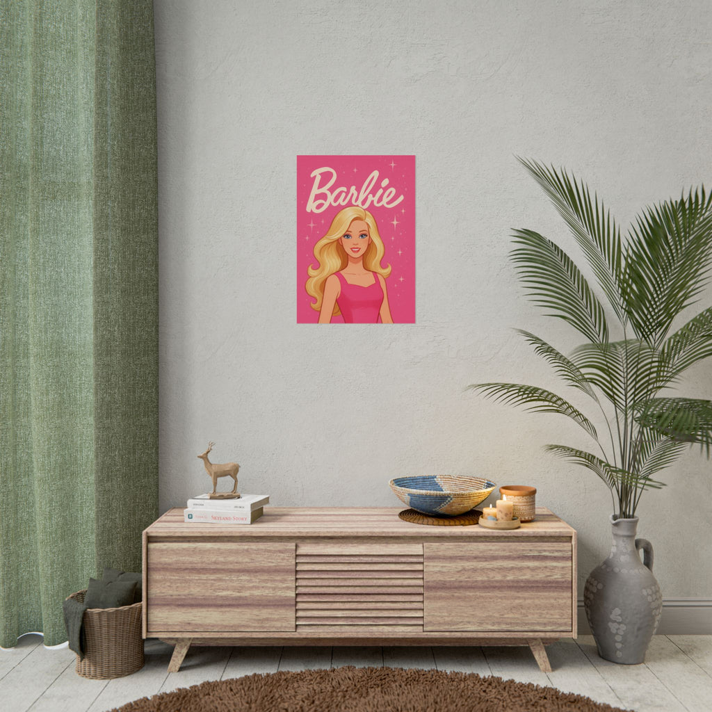 Retro Pink Barbie Script Poster — Rolled Wall Art for Kids' Rooms & Collectors