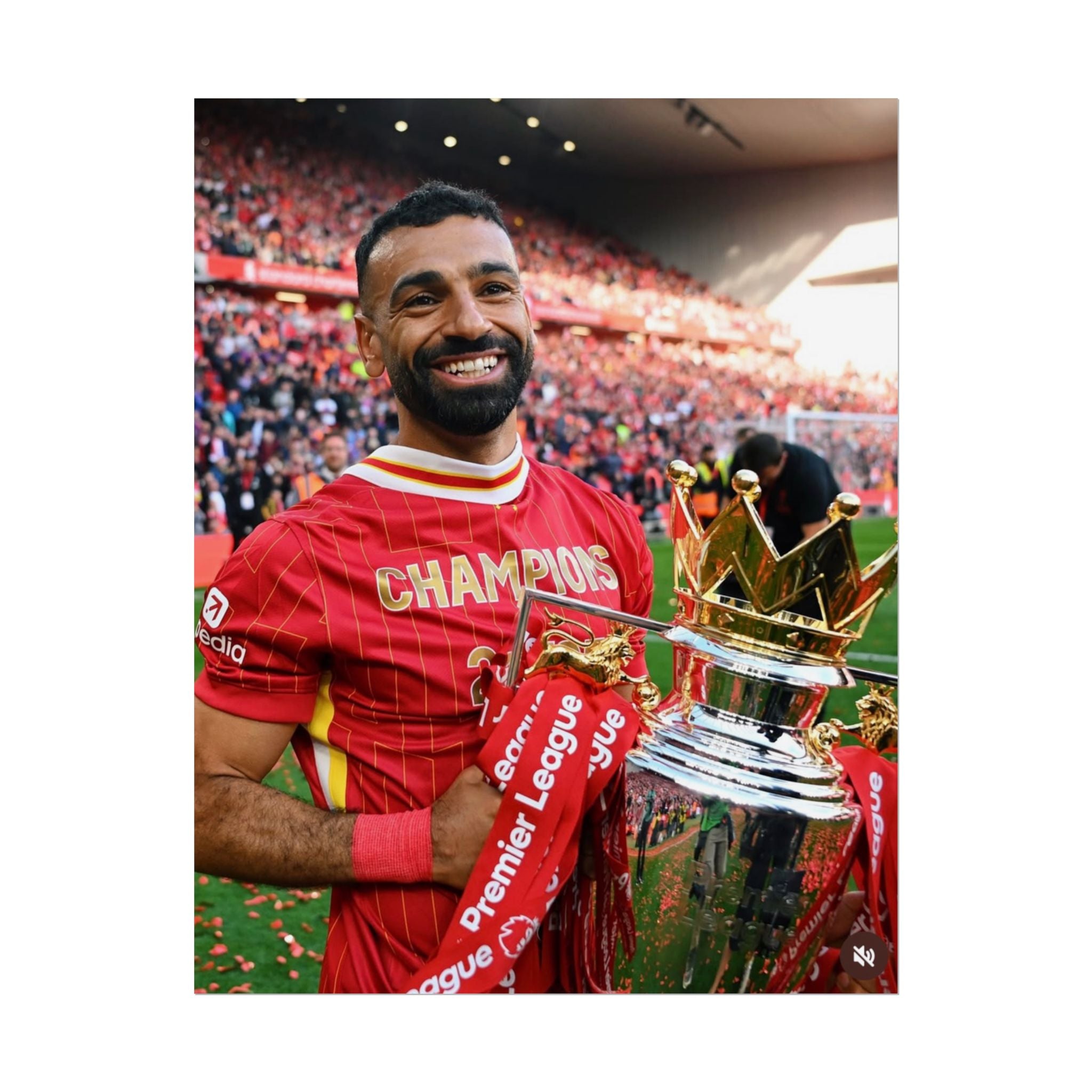 Mo Salah Premier League Soccer Champion Rolled Poster — Trophy Celebration Stadium Print
