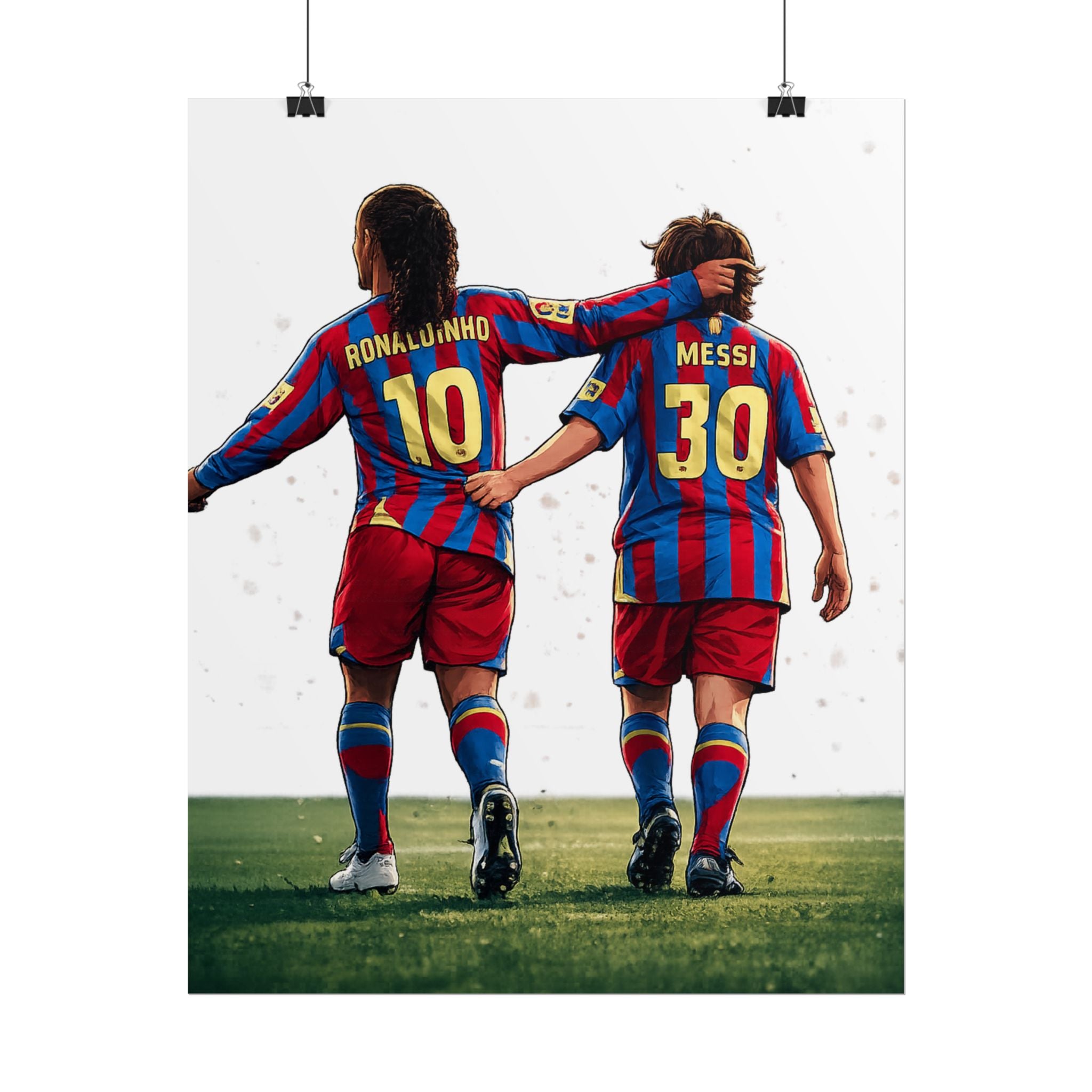Rolled Poster — Young Ronaldinho & Messi FC Barcelona Players Soccer Print