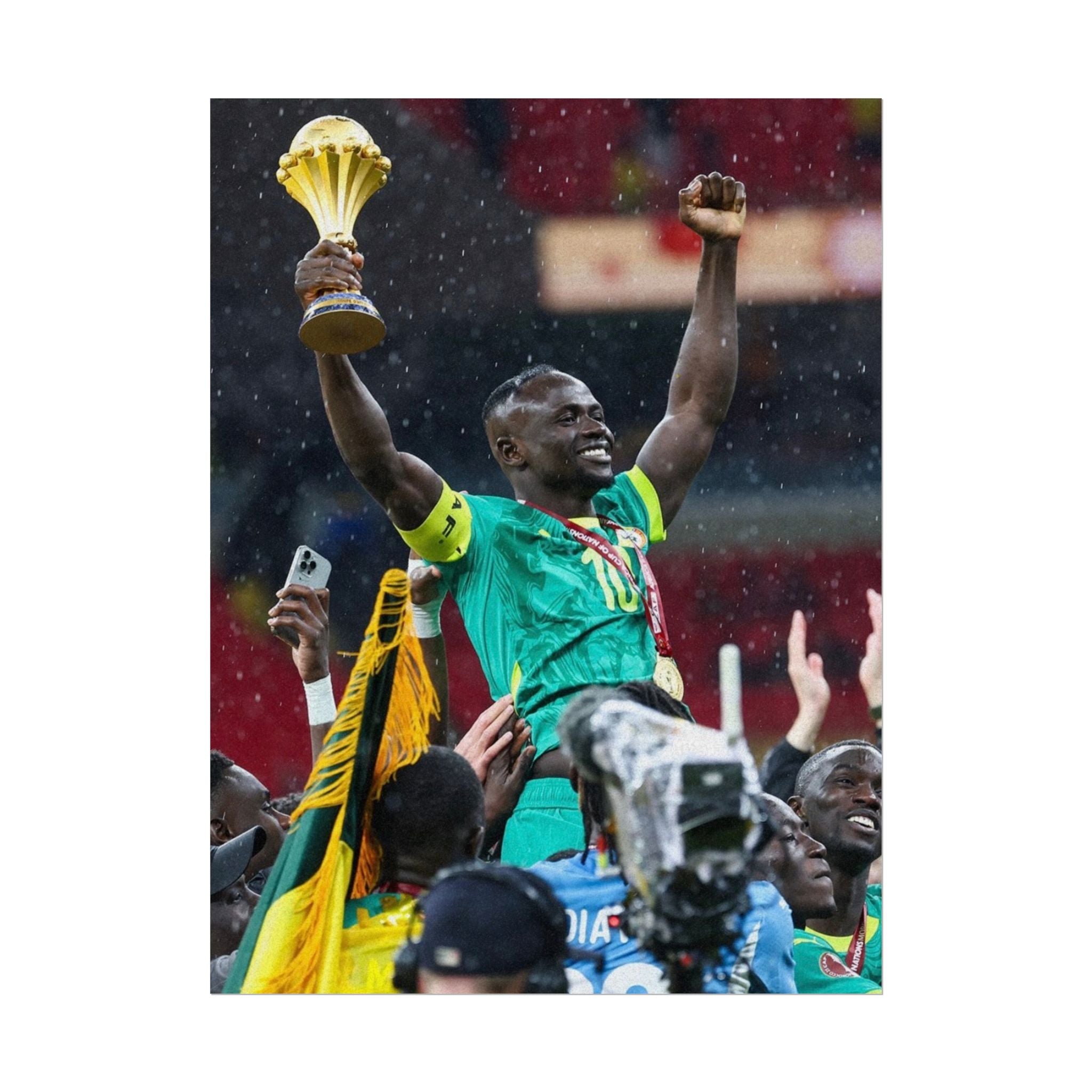 Sadio Mané Senegal AFCON winners Rolled Poster — Soccer Champion Lifting Trophy Celebration Print