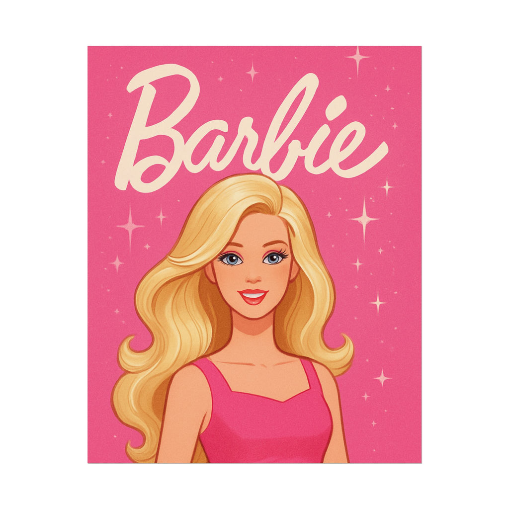 Retro Pink Barbie Script Poster — Rolled Wall Art for Kids' Rooms & Collectors