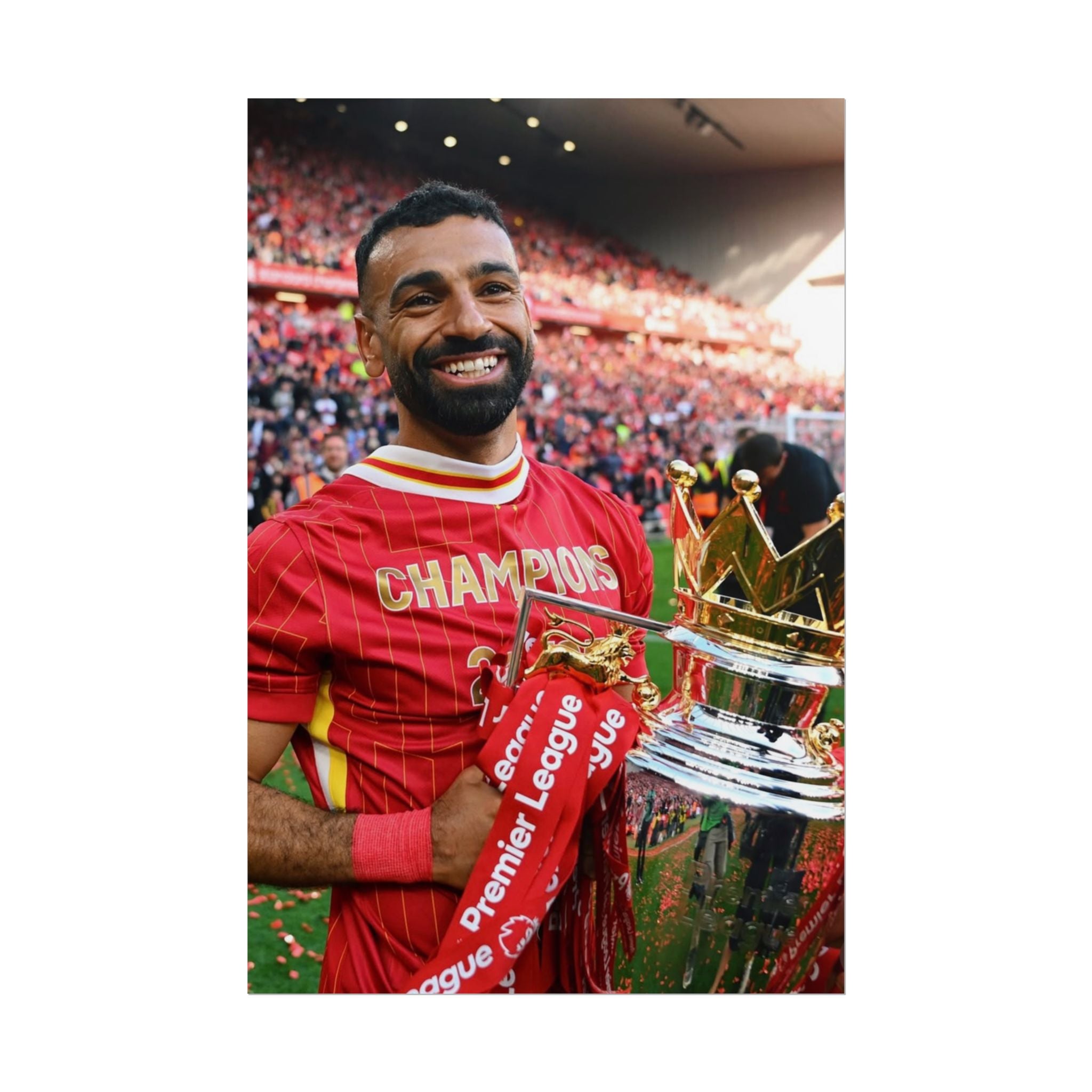 Mo Salah Premier League Soccer Champion Rolled Poster — Trophy Celebration Stadium Print